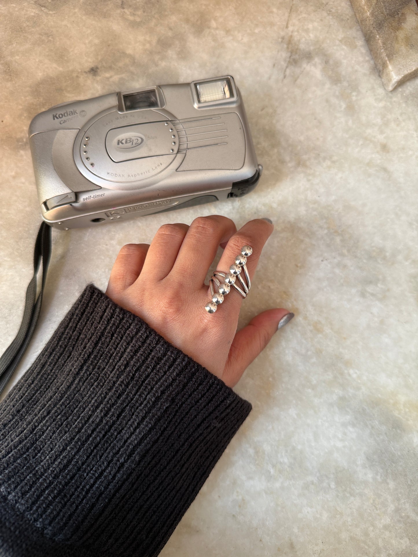 Seven Chunky Dots Contemporary 925 Sterling Silver Ring