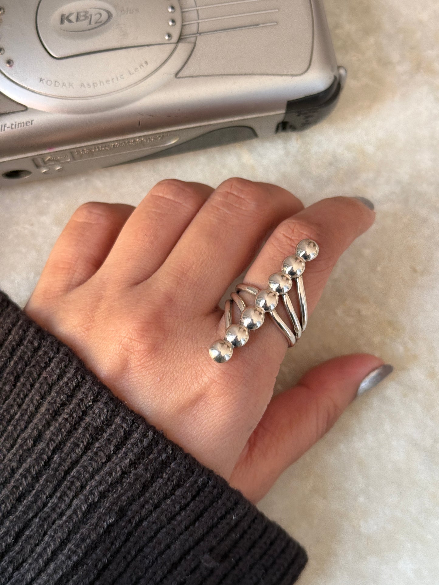 Seven Chunky Dots Contemporary 925 Sterling Silver Ring