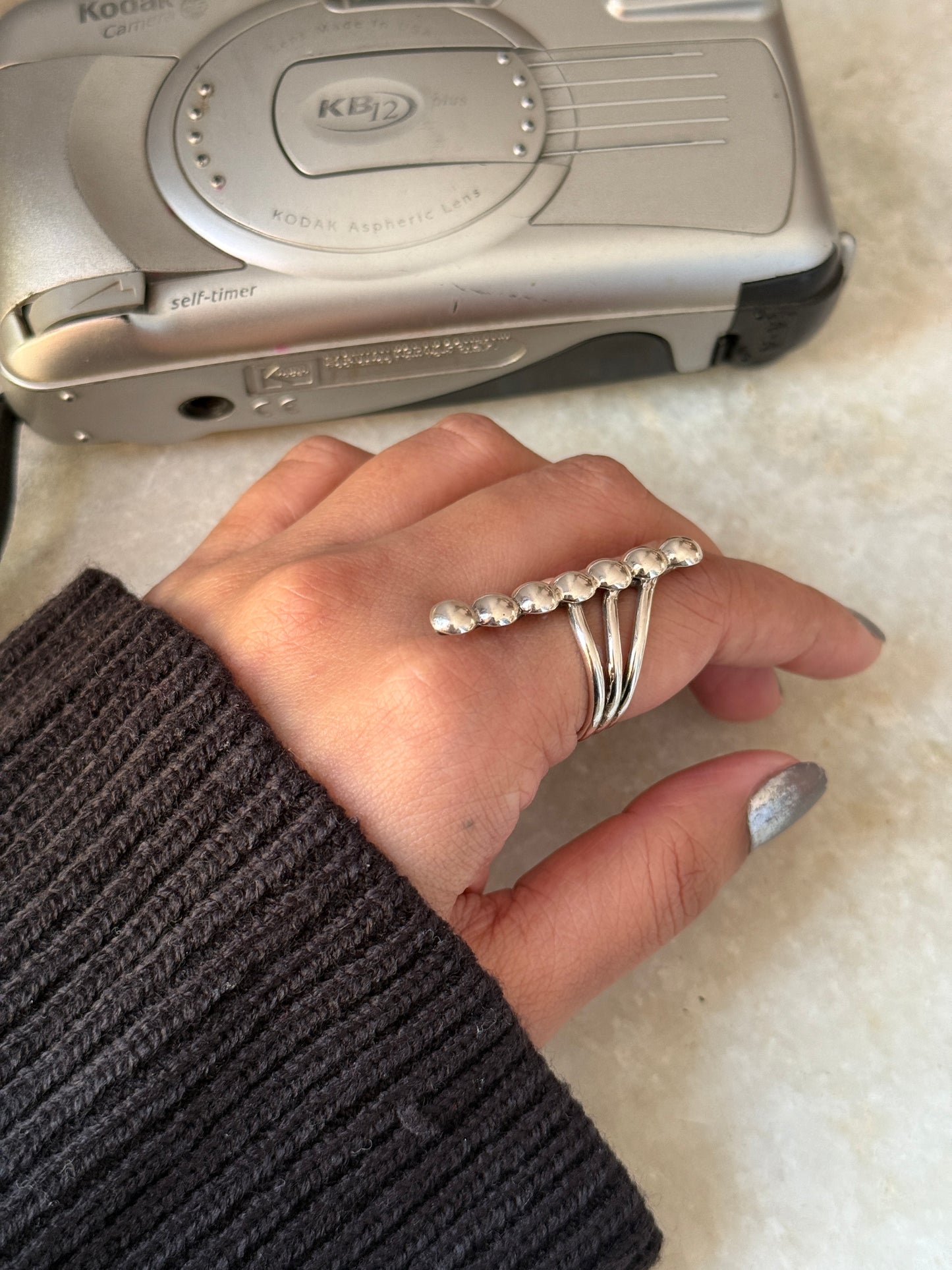 Seven Chunky Dots Contemporary 925 Sterling Silver Ring