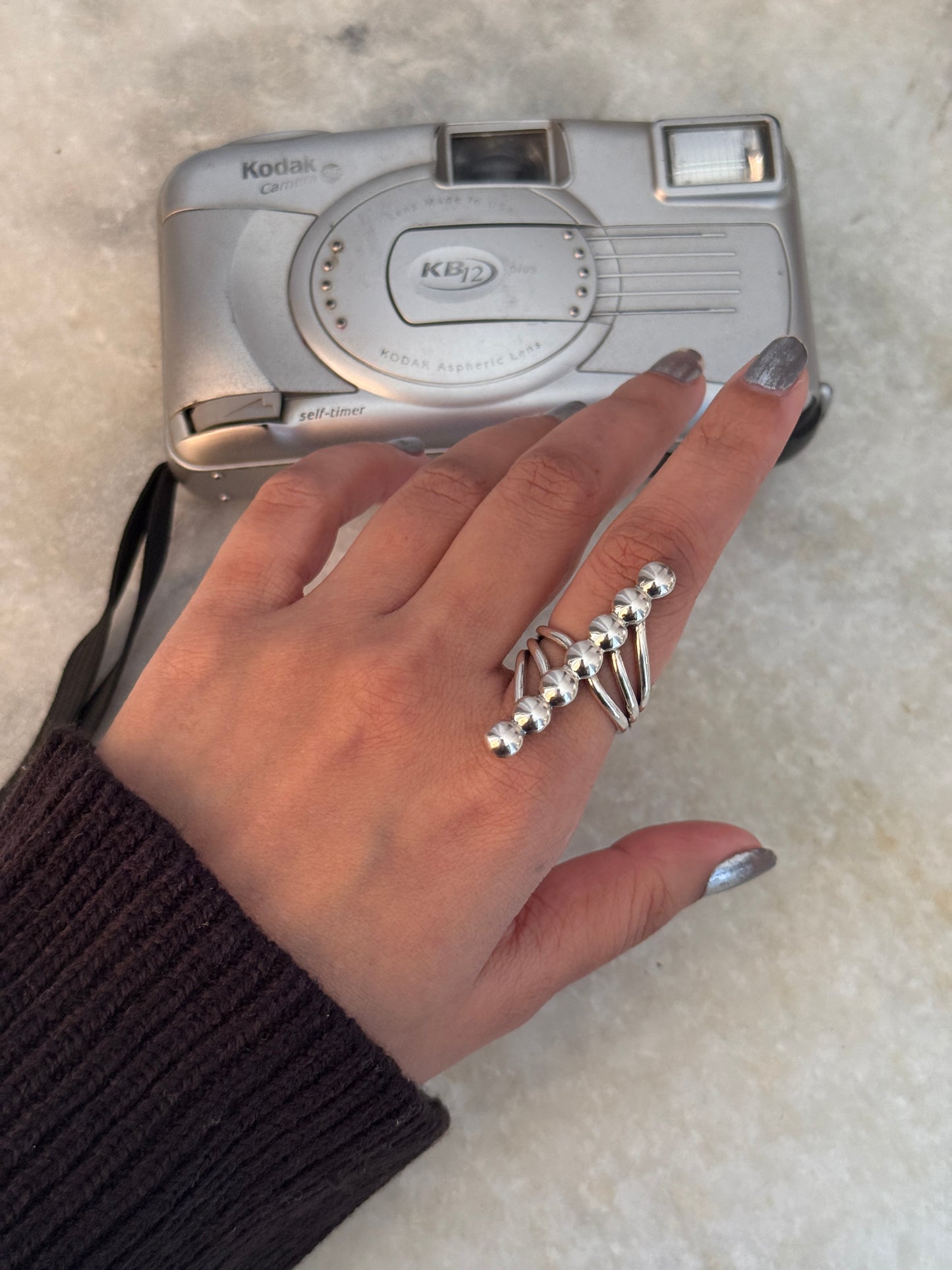 Seven Chunky Dots Contemporary 925 Sterling Silver Ring