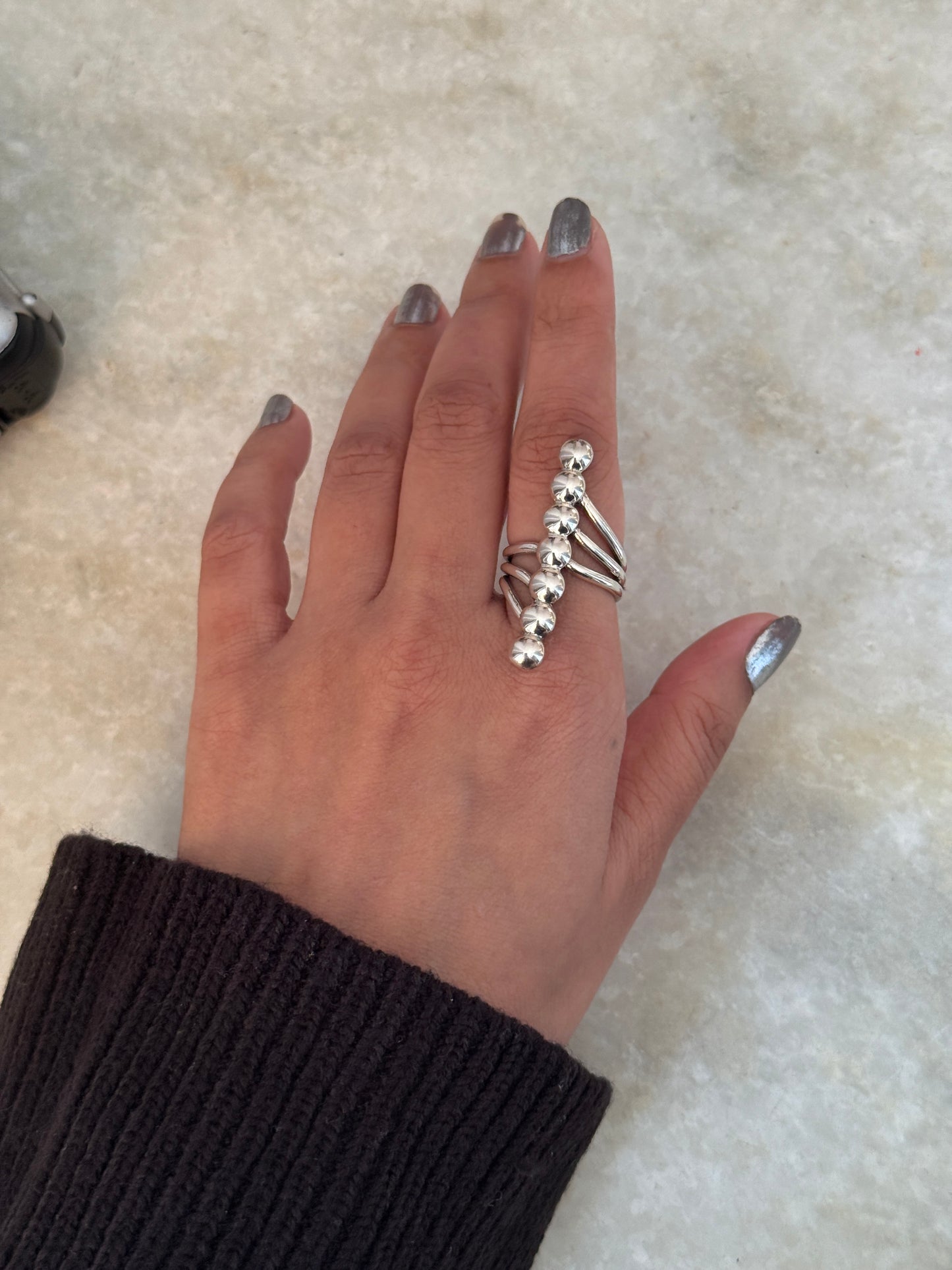 Seven Chunky Dots Contemporary 925 Sterling Silver Ring