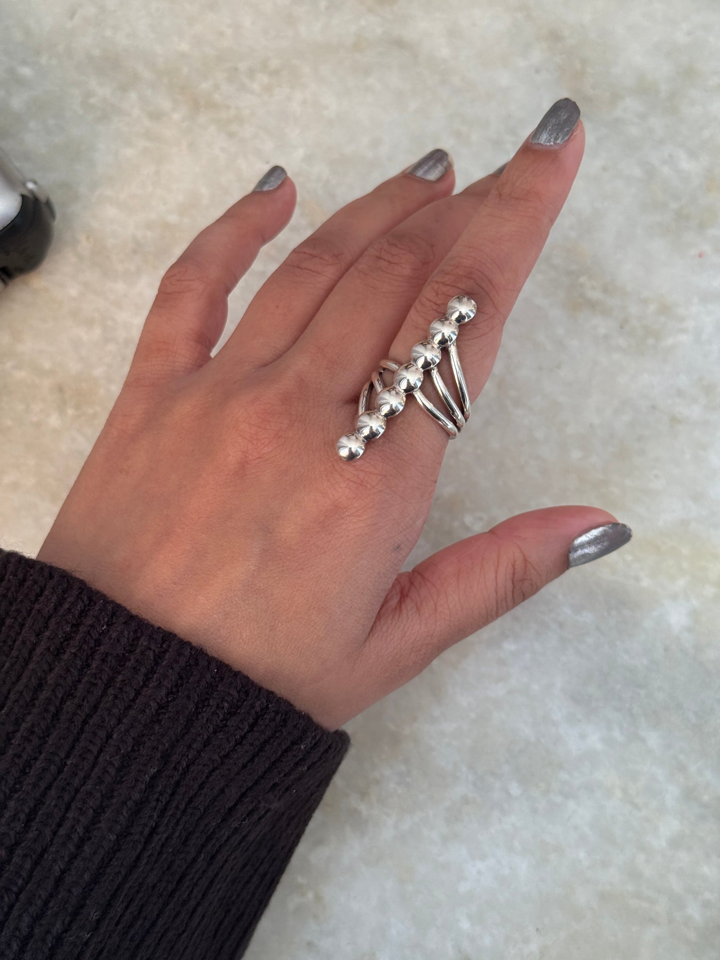 Seven Chunky Dots Contemporary 925 Sterling Silver Ring