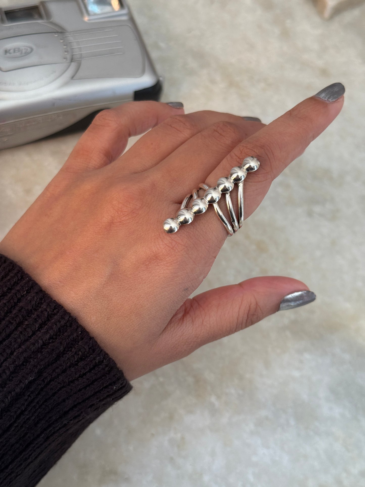 Seven Chunky Dots Contemporary 925 Sterling Silver Ring