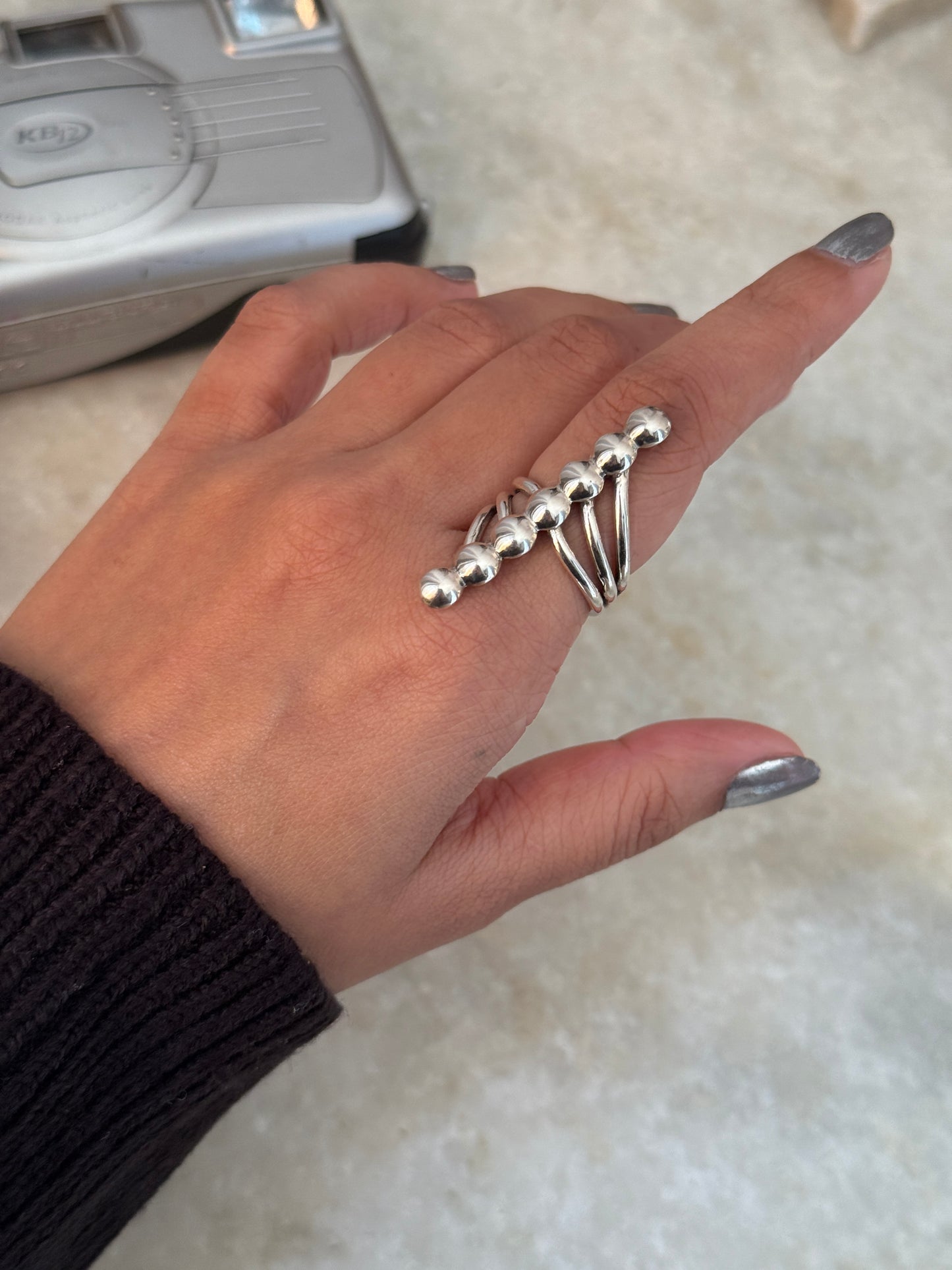 Seven Chunky Dots Contemporary 925 Sterling Silver Ring