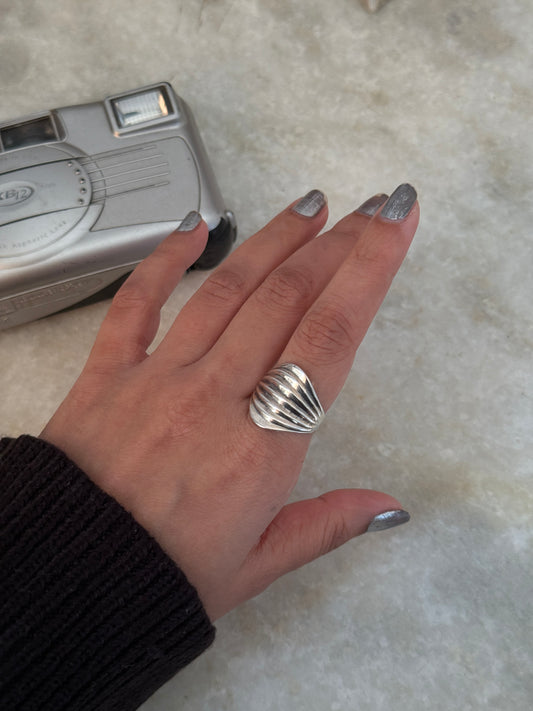 Chunky Dome Lines 925 Sterling Silver Ring