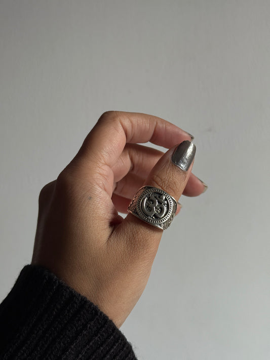 Antique Om/ Aum Statement Chunky 925 Sterling Silver Unisex Ring
