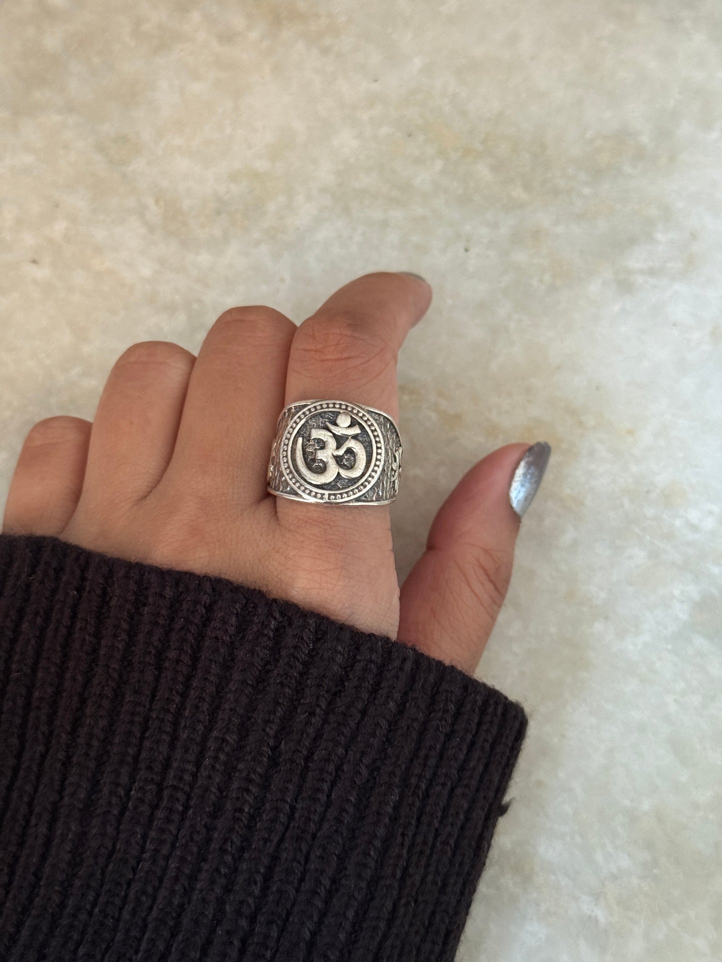 Antique Om/ Aum Statement Chunky 925 Sterling Silver Unisex Ring