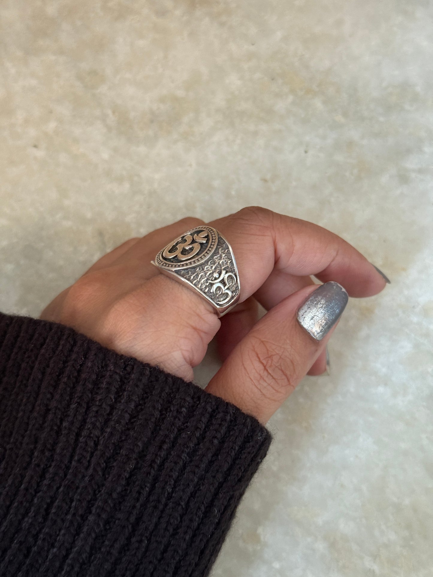 Antique Om/ Aum Statement Chunky 925 Sterling Silver Unisex Ring