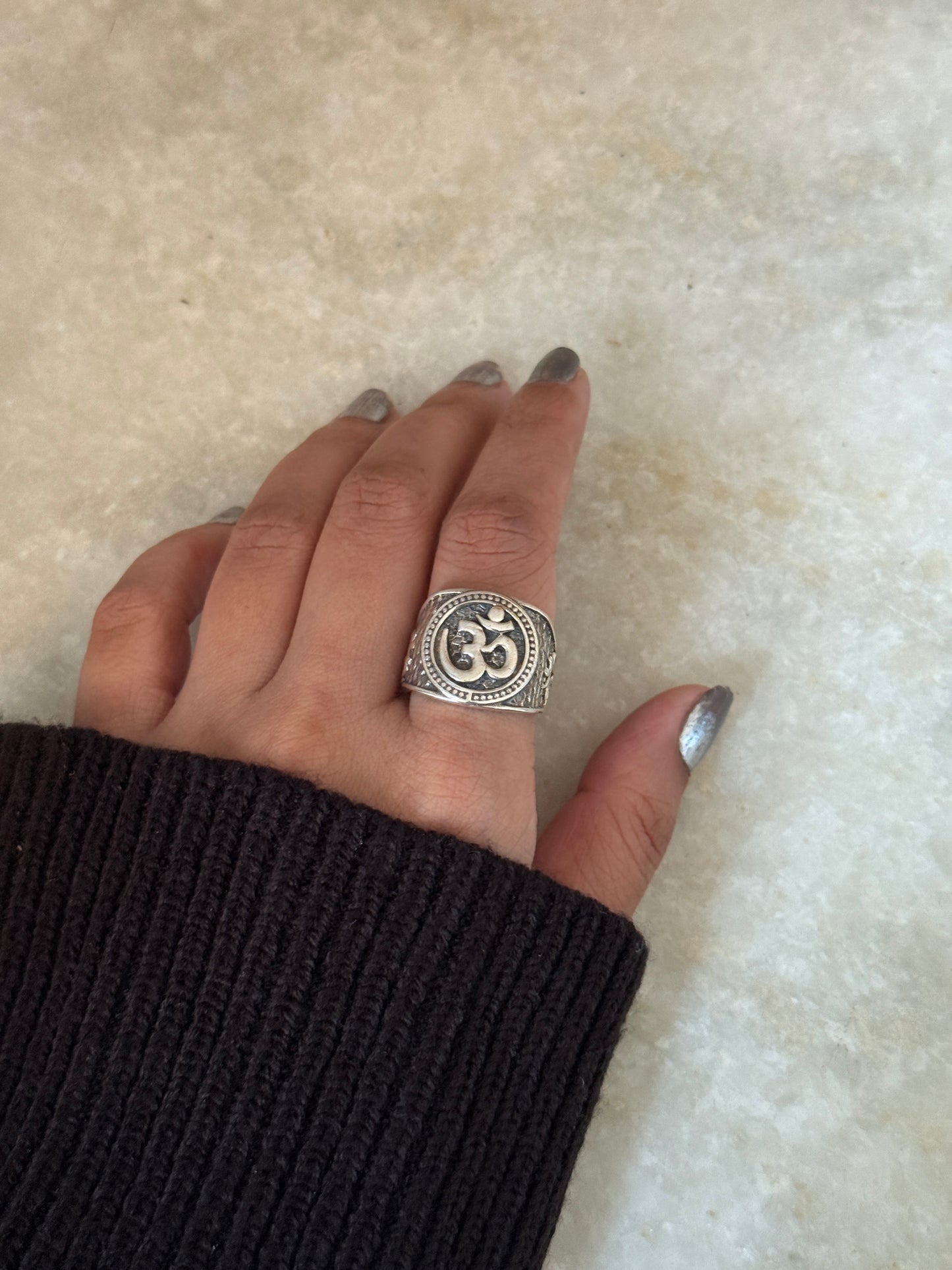 Antique Om/ Aum Statement Chunky 925 Sterling Silver Unisex Ring