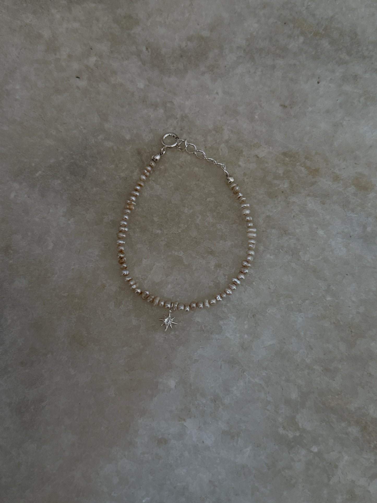 Basra fresh water pearl bracelet with sterling silver North Star