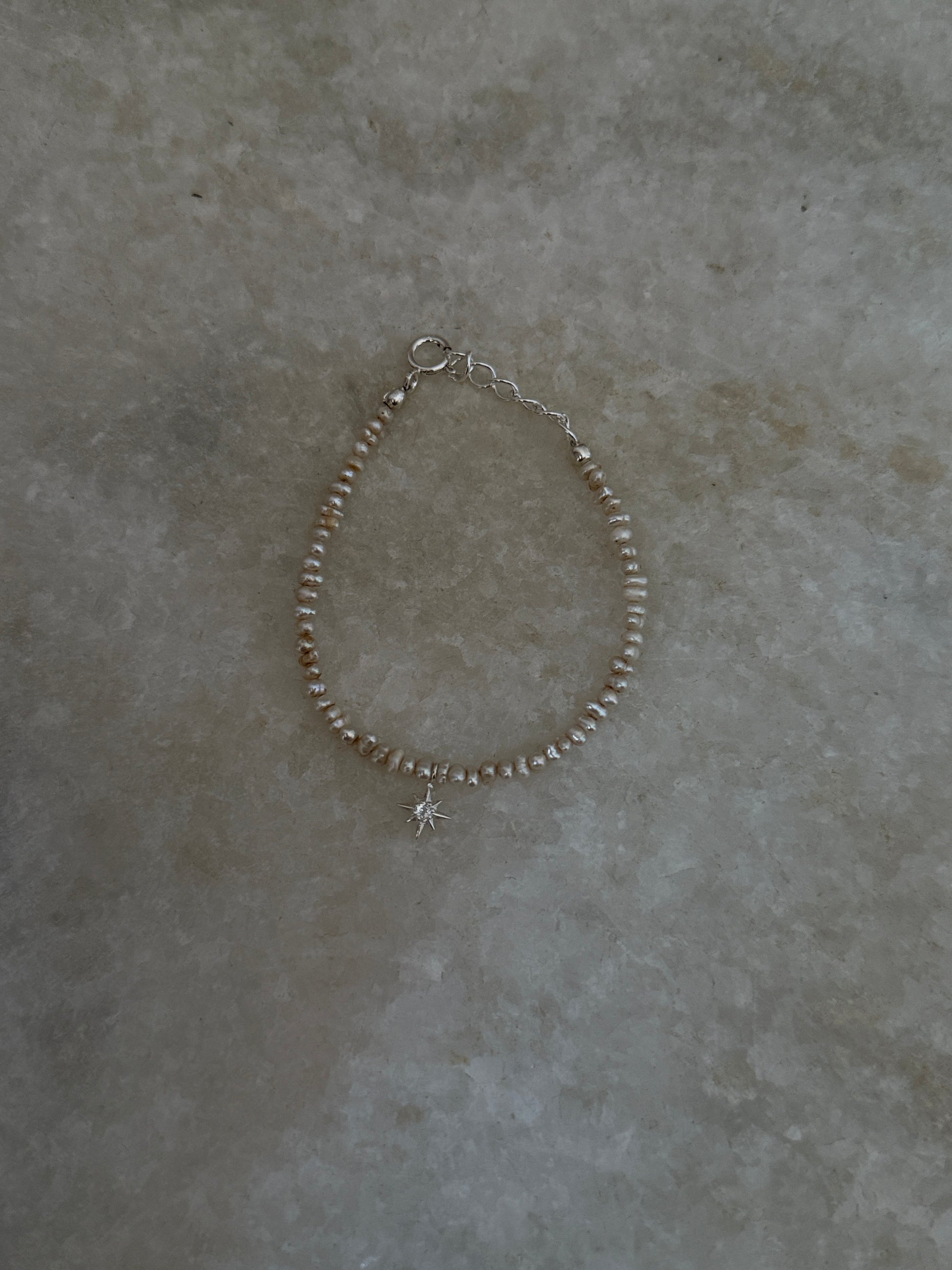 Basra fresh water pearl bracelet with sterling silver North Star
