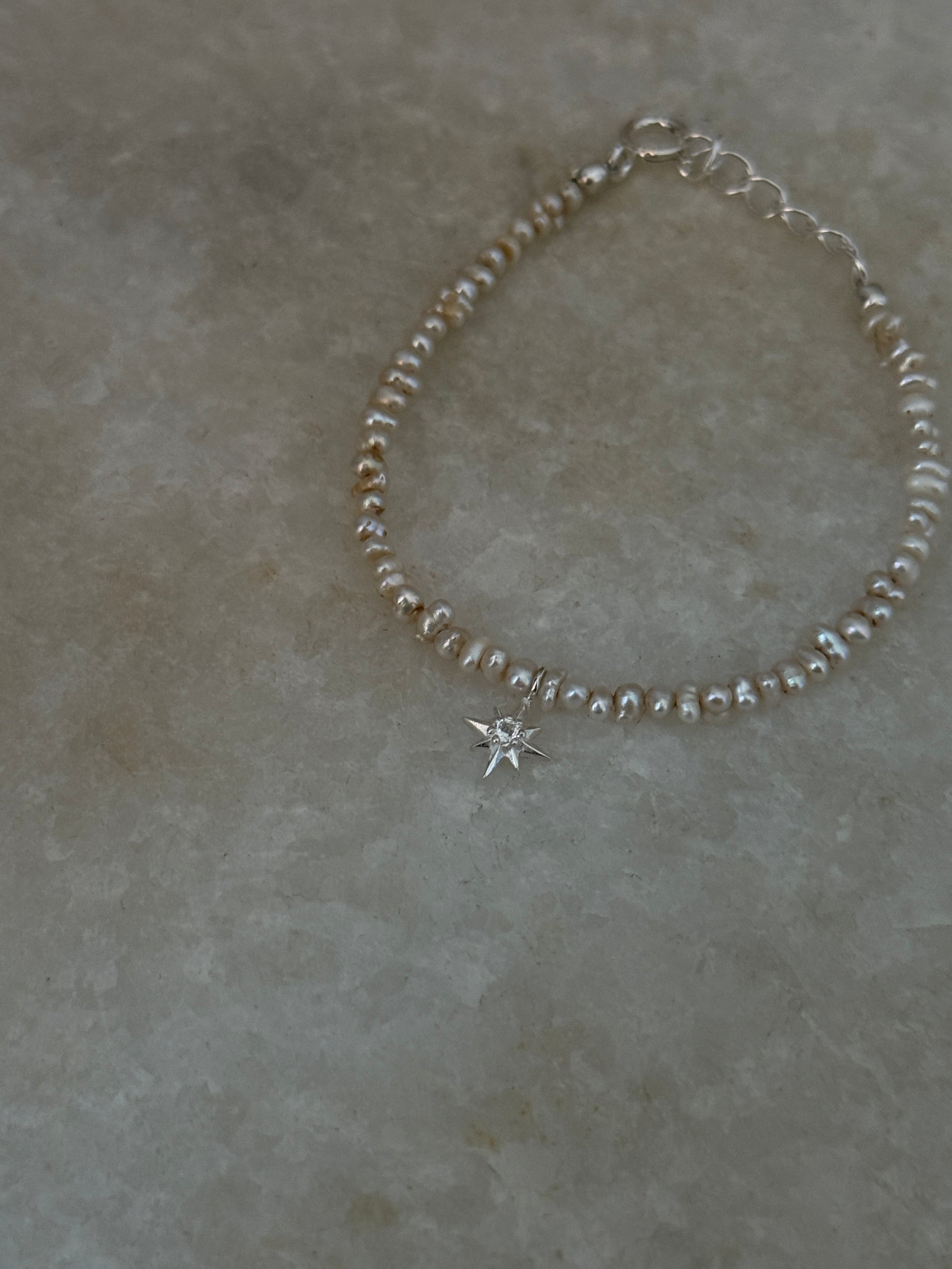 Basra pearls and white topaz North Star 925 sterling silver bracelet