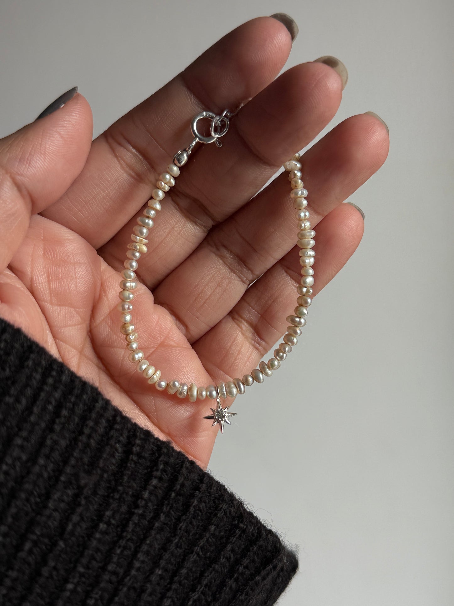 Basra fresh water pearl bracelet with sterling silver North Star