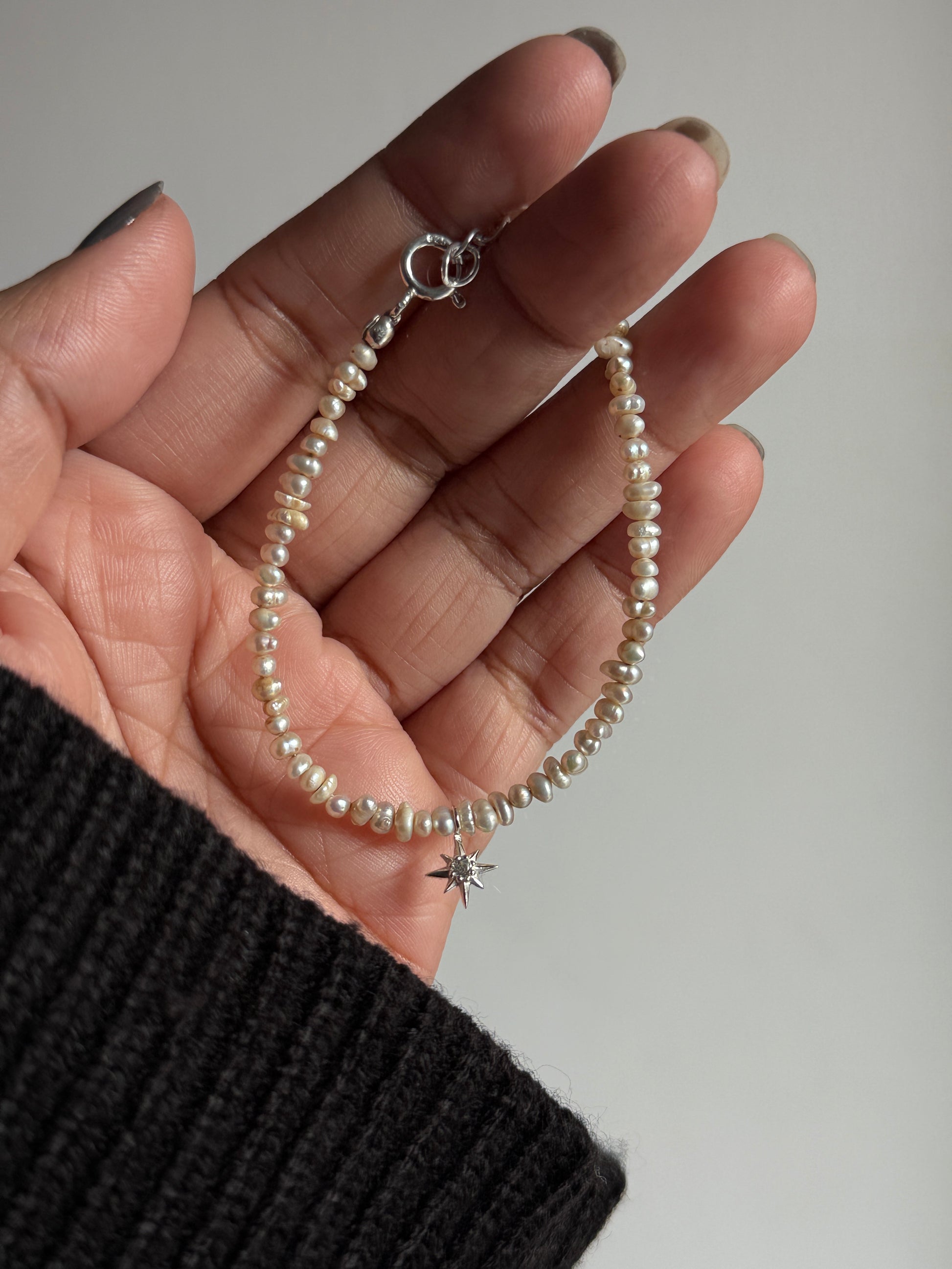 Basra fresh water pearl bracelet with sterling silver North Star