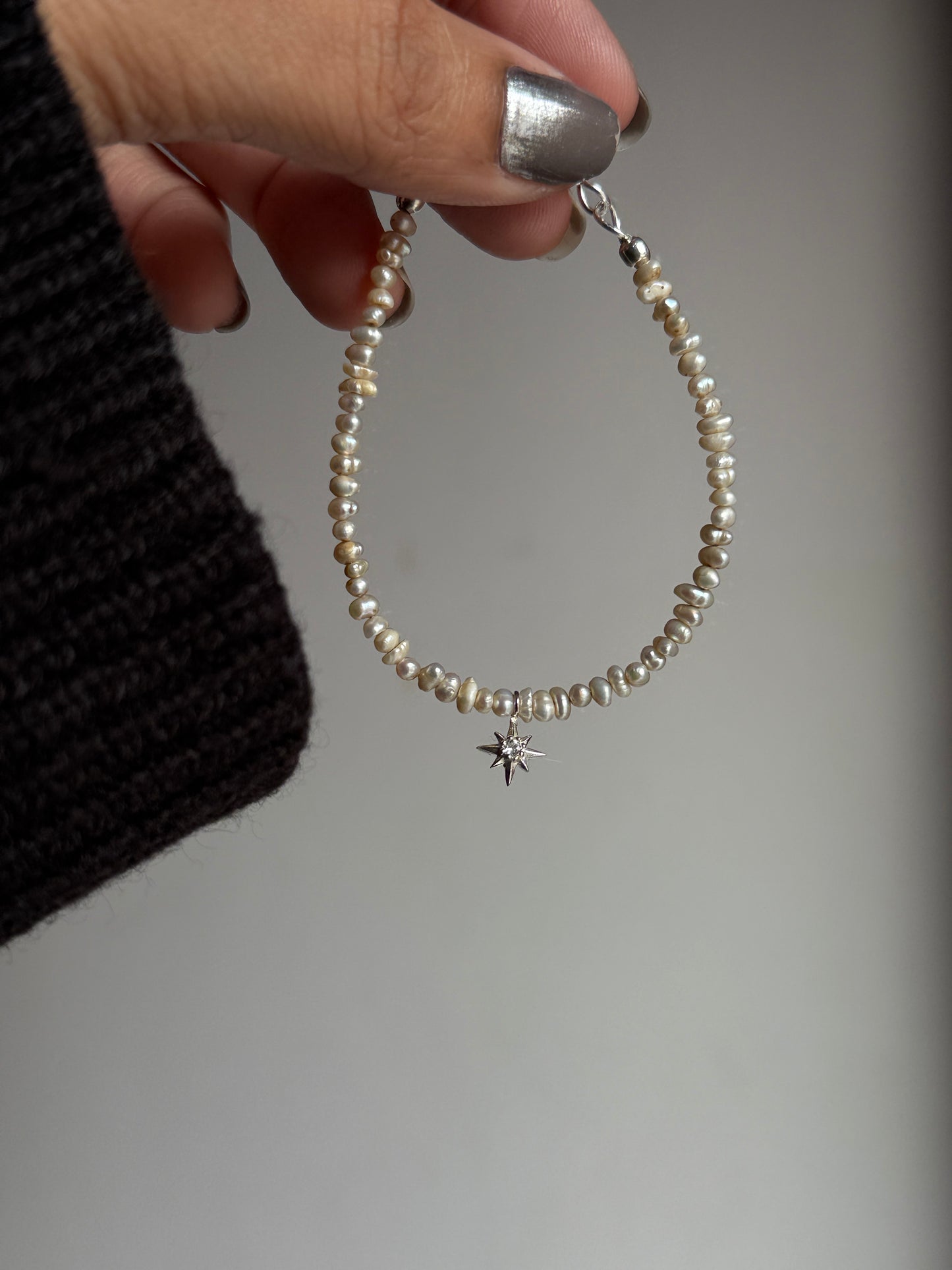 925 silver bracelet with fresh water Basra pearls and North Star topaz