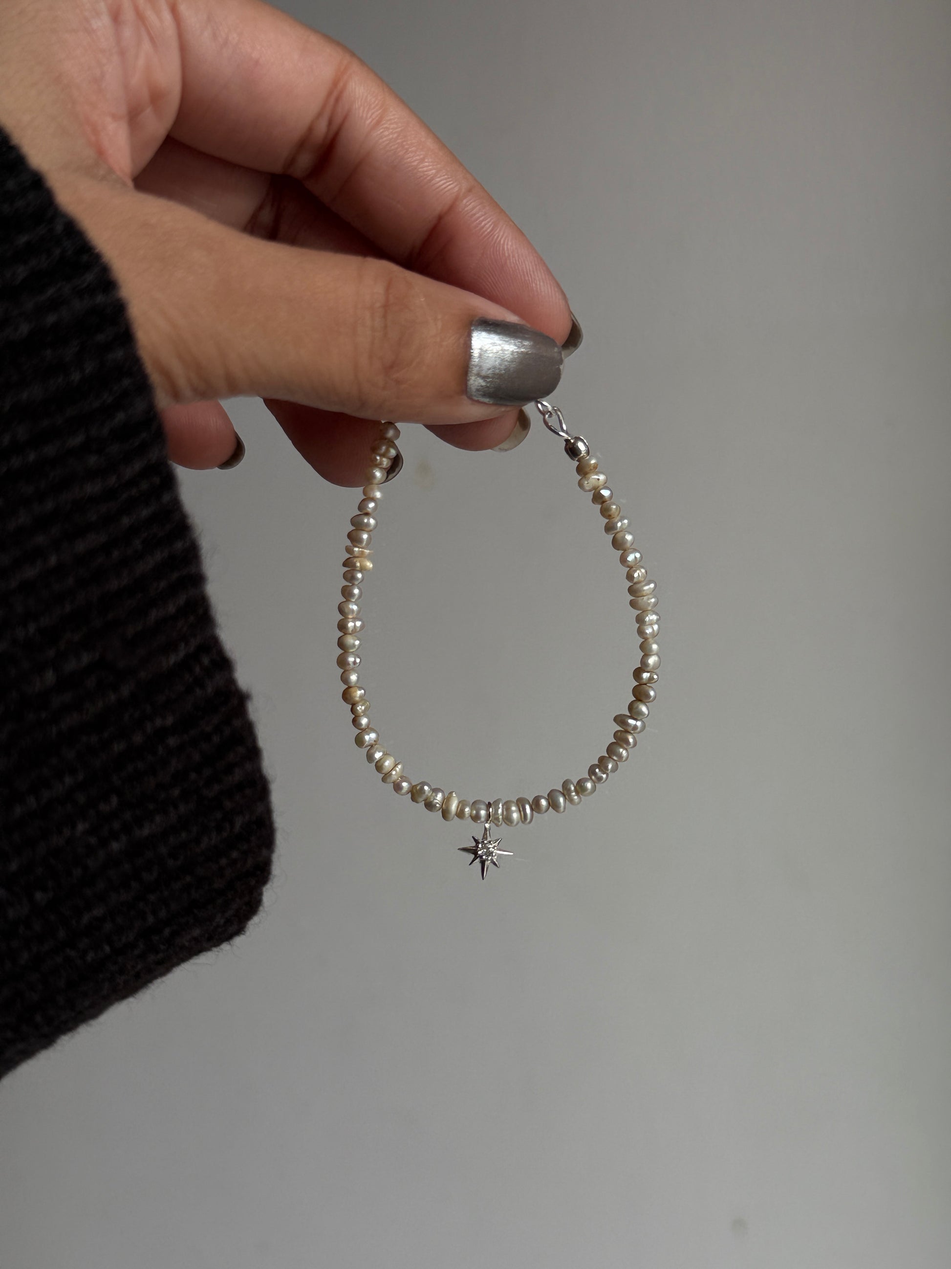 Fresh water pearl Basra bracelet with North Star white topaz charm