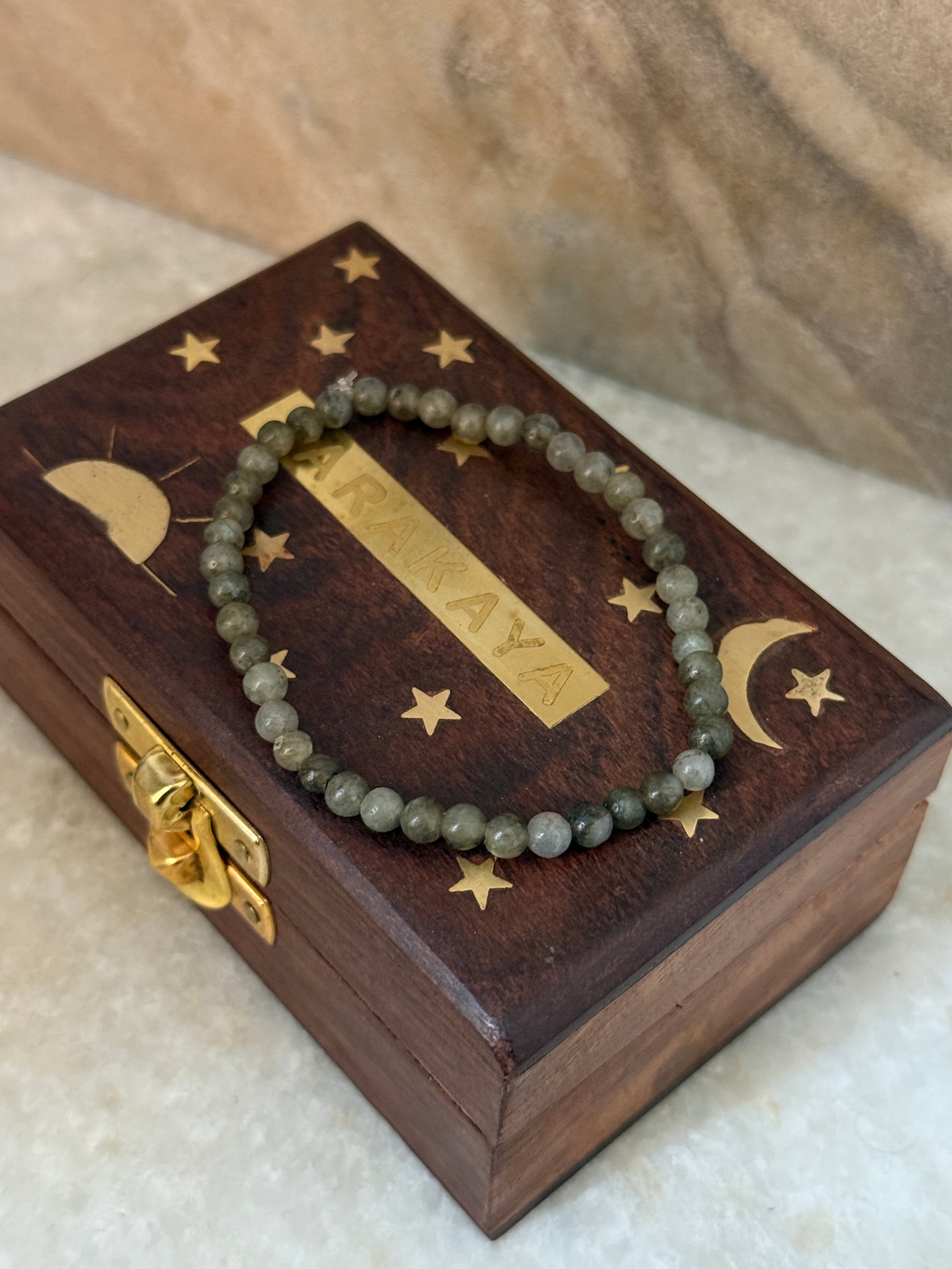 Labradorite 4mm beaded gemstone bracelet