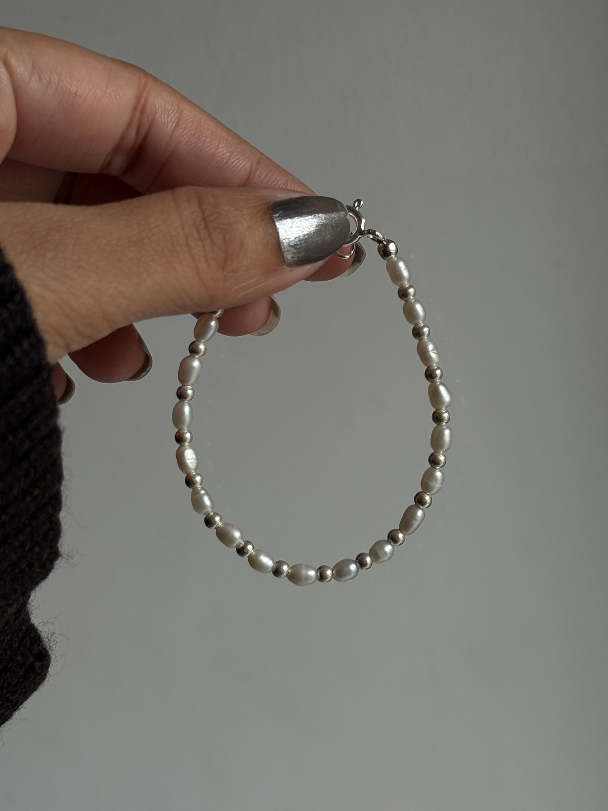 Fresh water pearls with 3mm silver beads 925 sterling silver bracelet