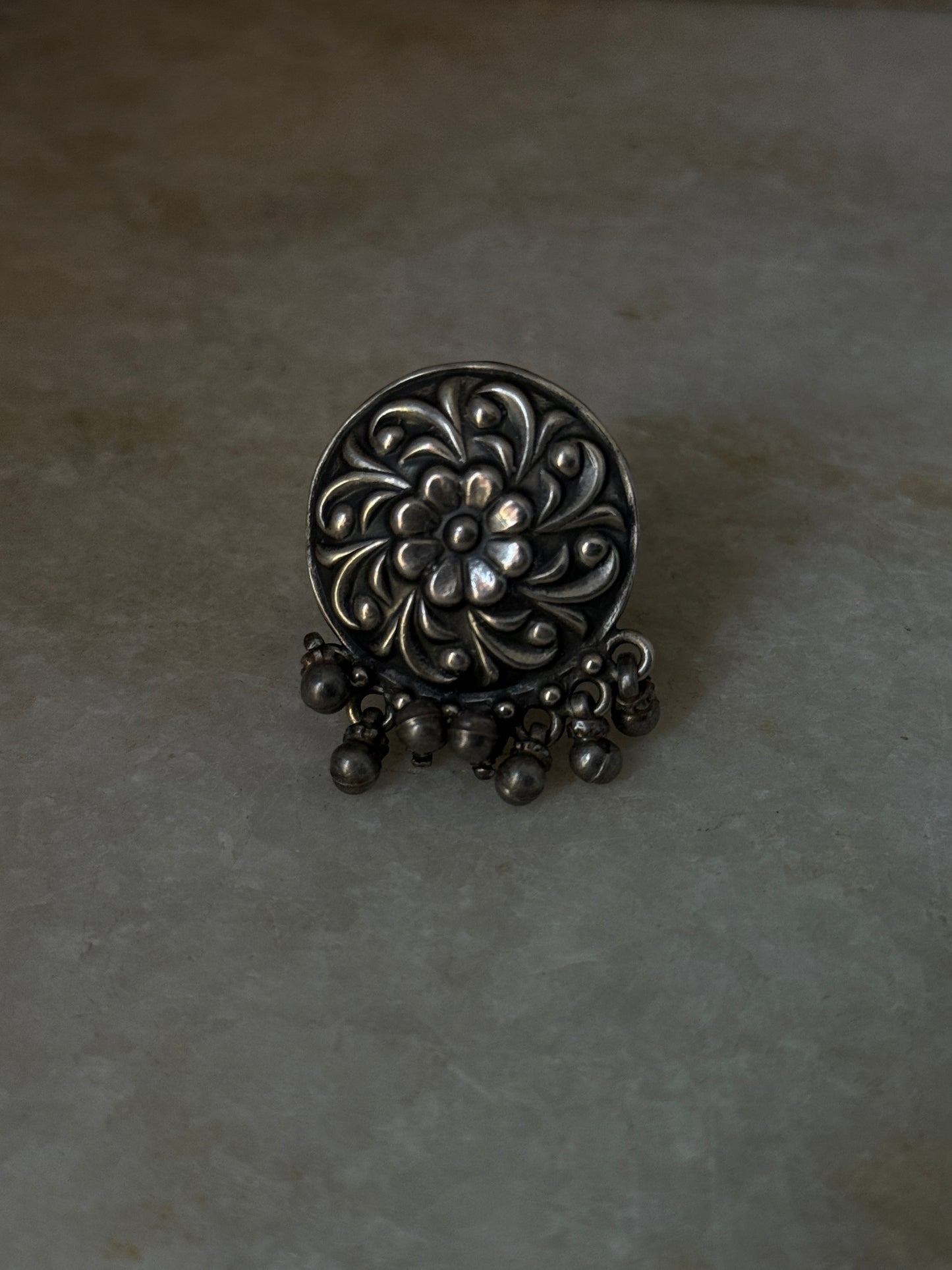 Antique Boho Ghungroo Flower 925 Sterling Silver Ring