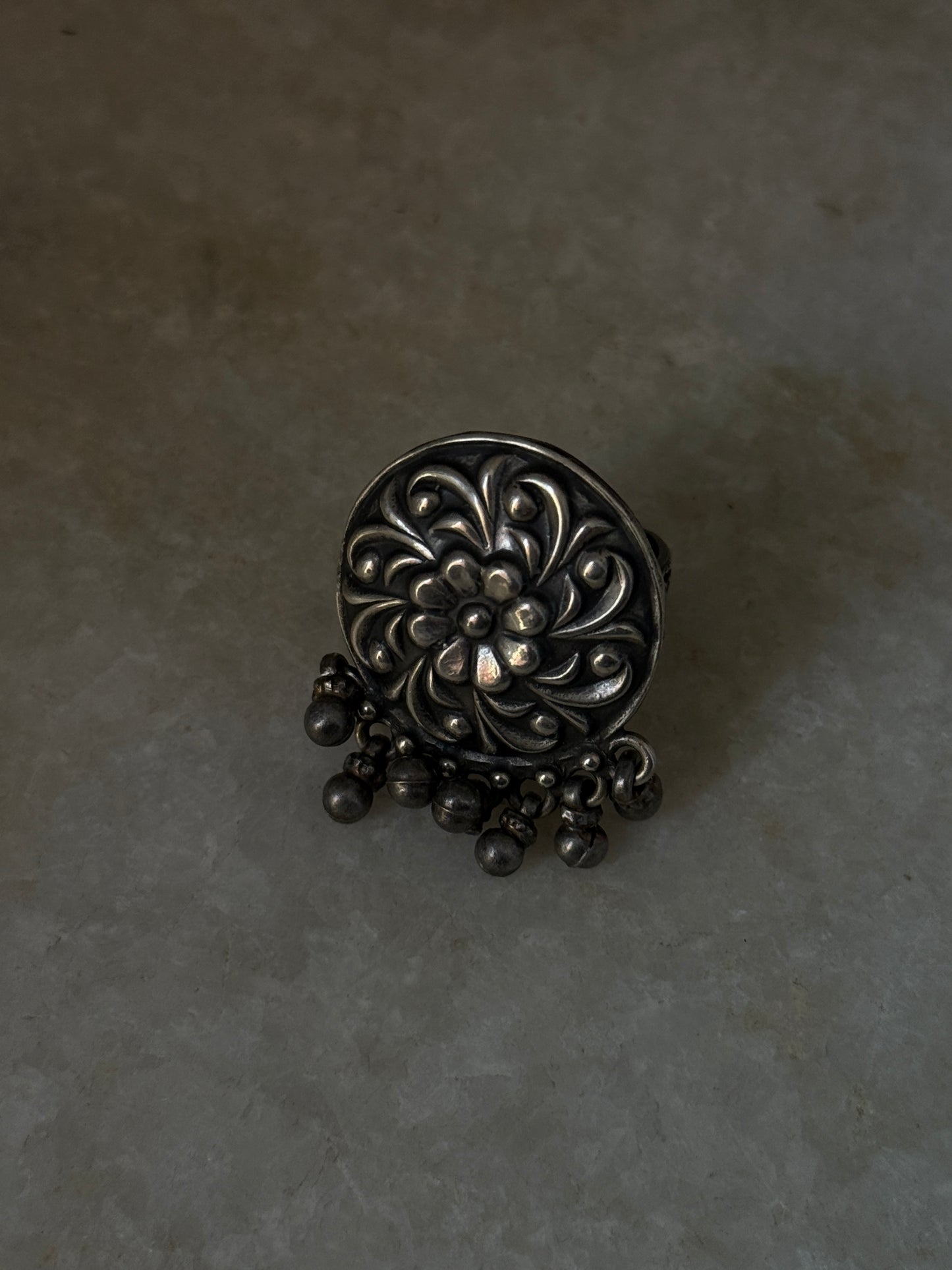 Antique Boho Ghungroo Flower 925 Sterling Silver Ring