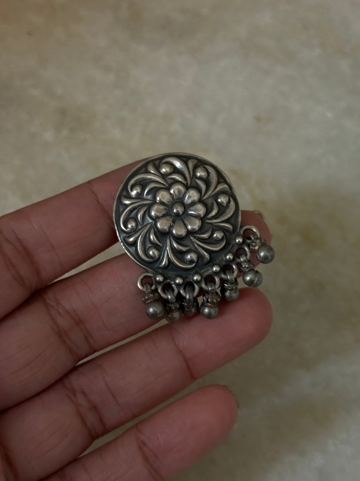 Antique Boho Ghungroo Flower 925 Sterling Silver Ring