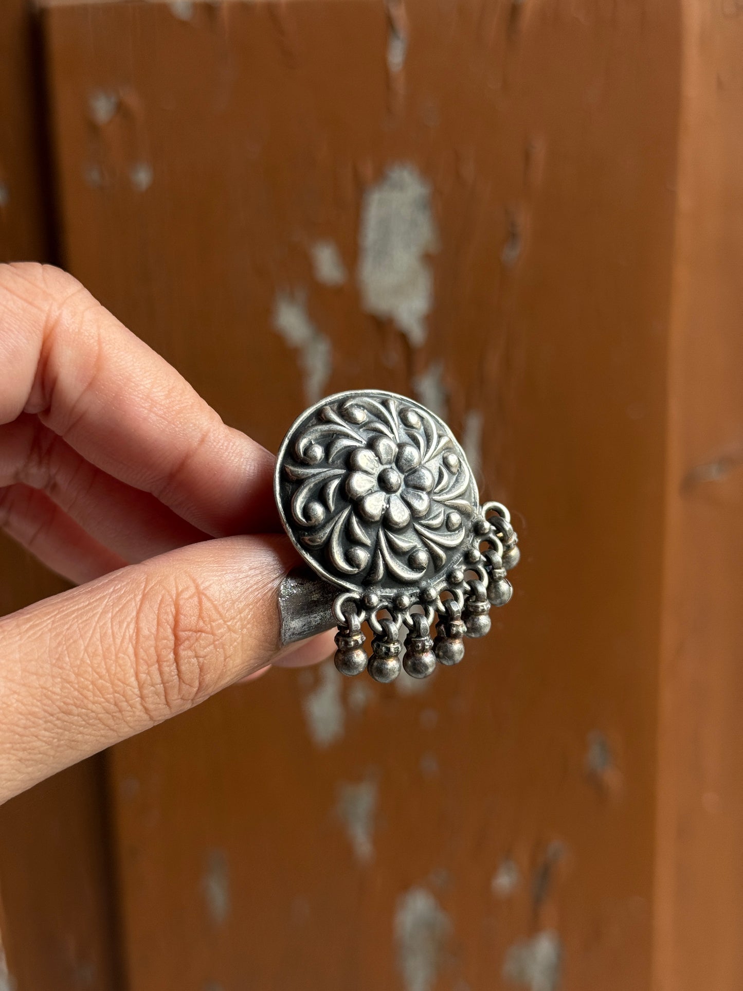 Antique Boho Ghungroo Flower 925 Sterling Silver Ring