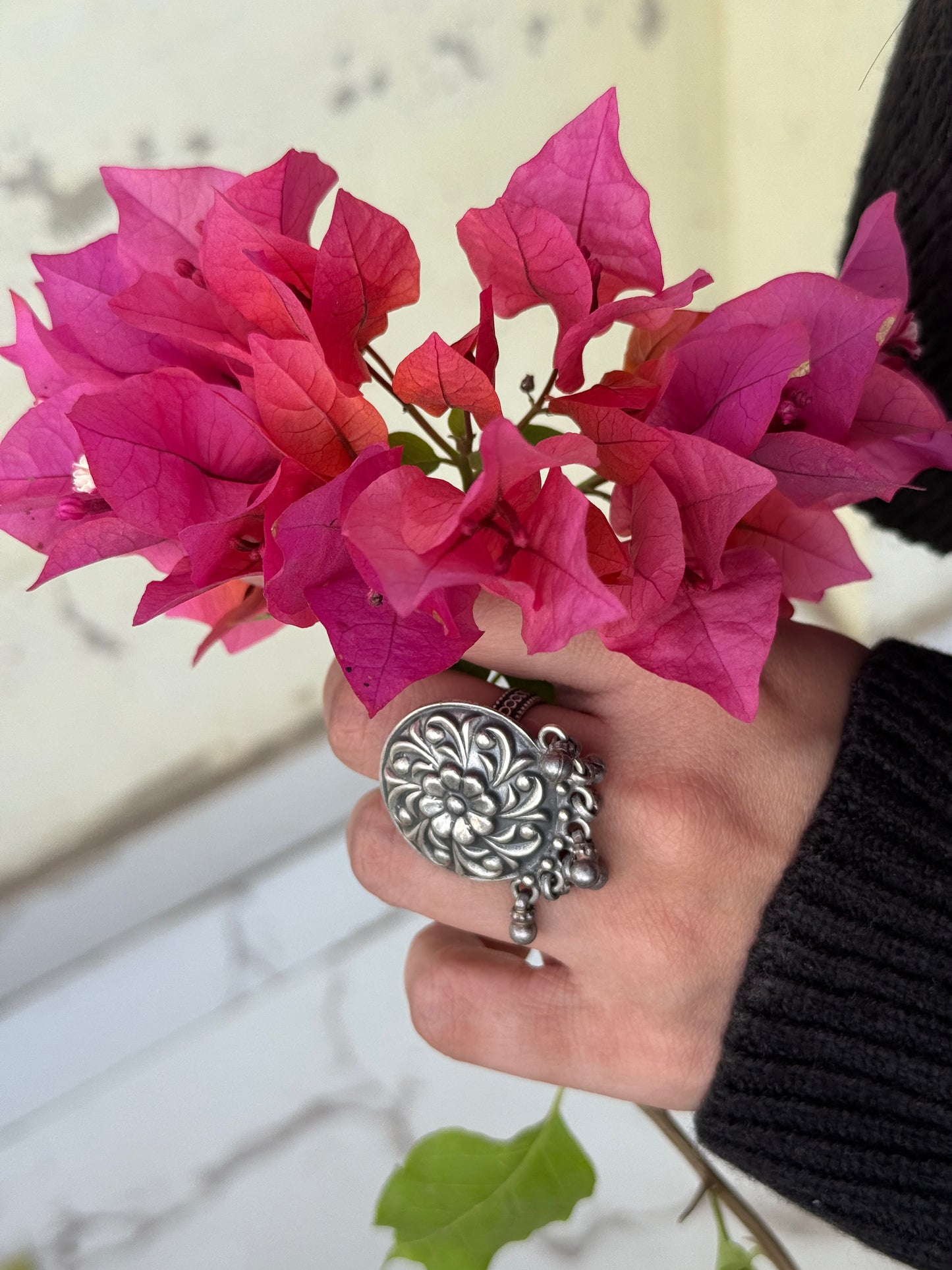 Antique Boho Ghungroo Flower 925 Sterling Silver Ring