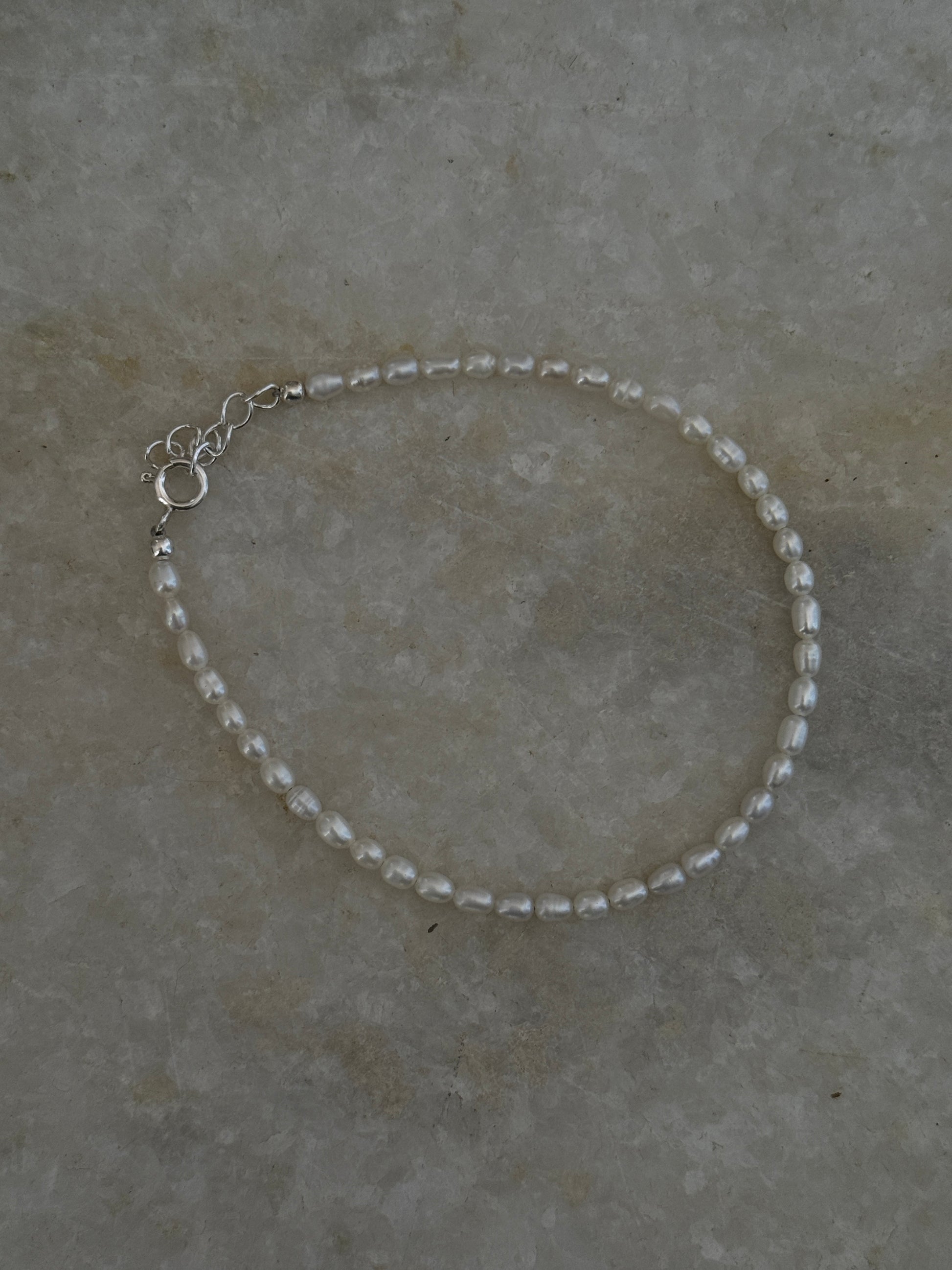 Handcrafted boho pearl anklet in sterling silver
