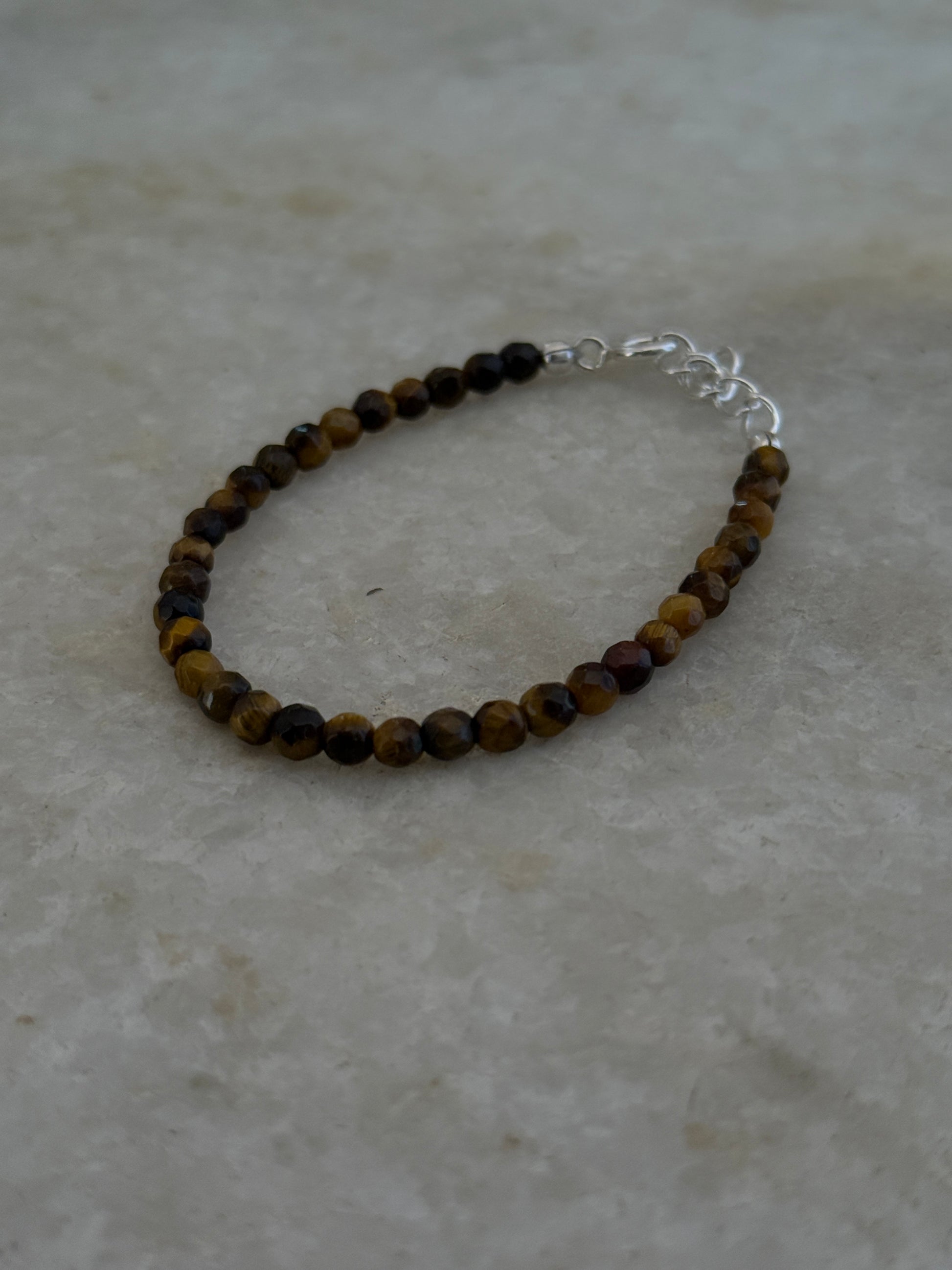 Tigers eye 4-5mm faceted natural crystal 925 sterling silver bracelet