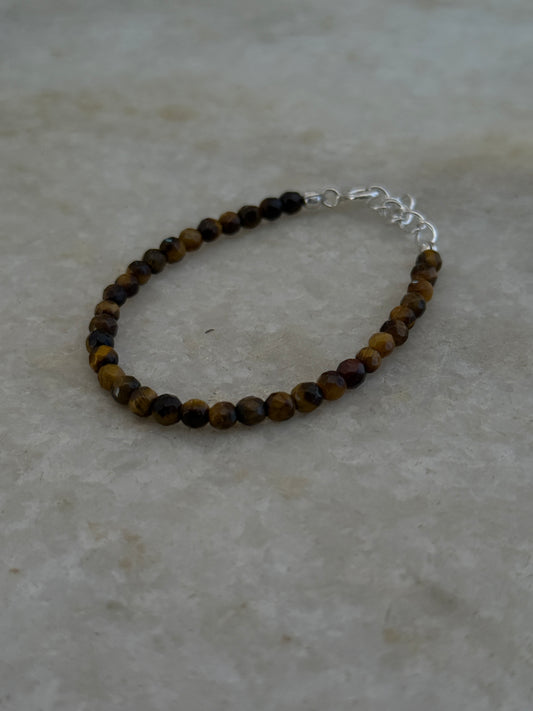 Tigers eye 4-5mm faceted natural crystal 925 sterling silver bracelet