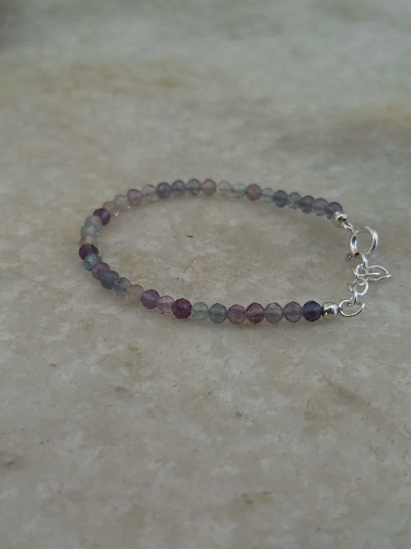 4mm faceted multi fluorite gemstone bracelet in sterling silver
