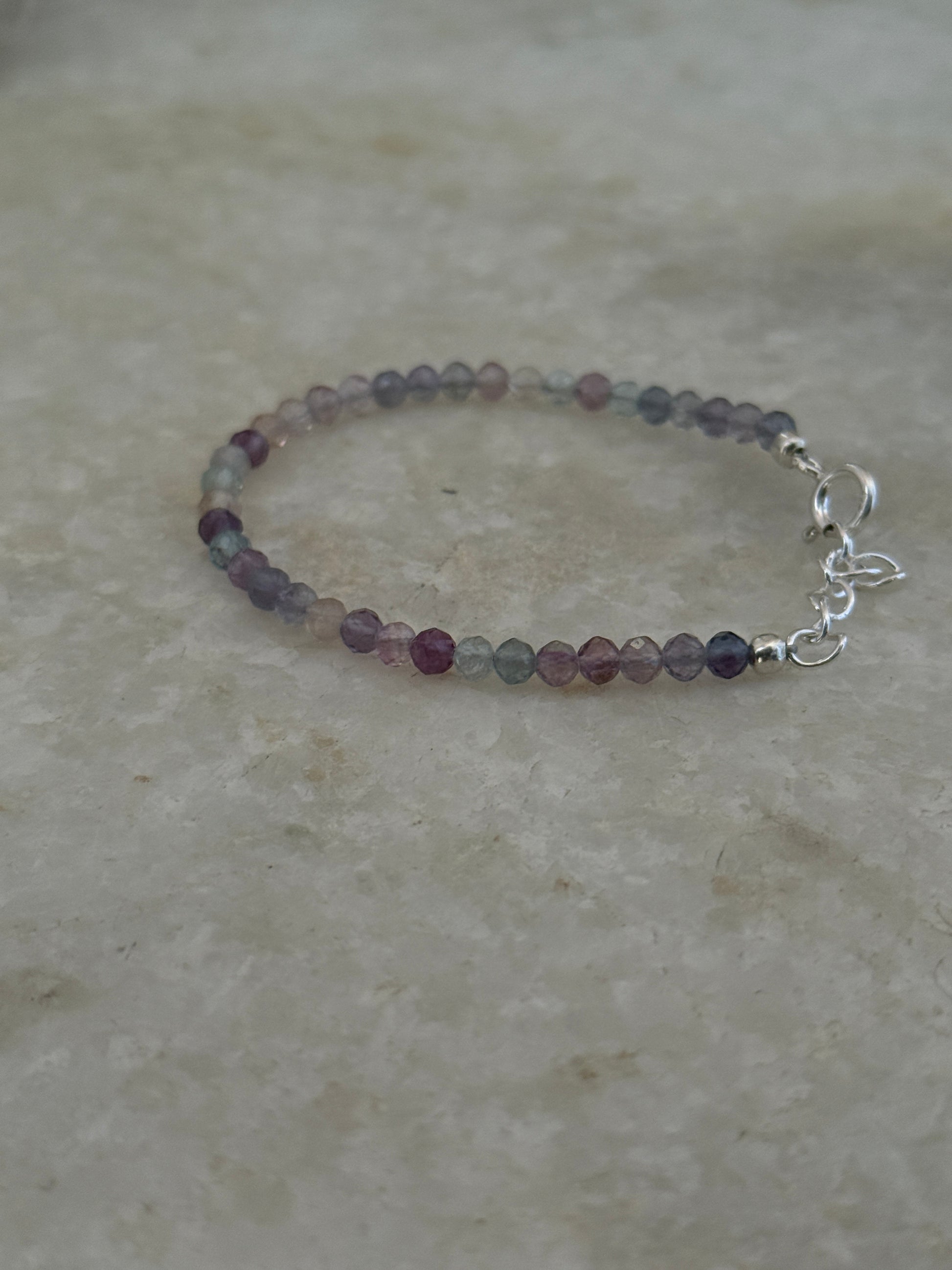 Multi fluorite faceted 4mm 925 sterling silver bracelet
