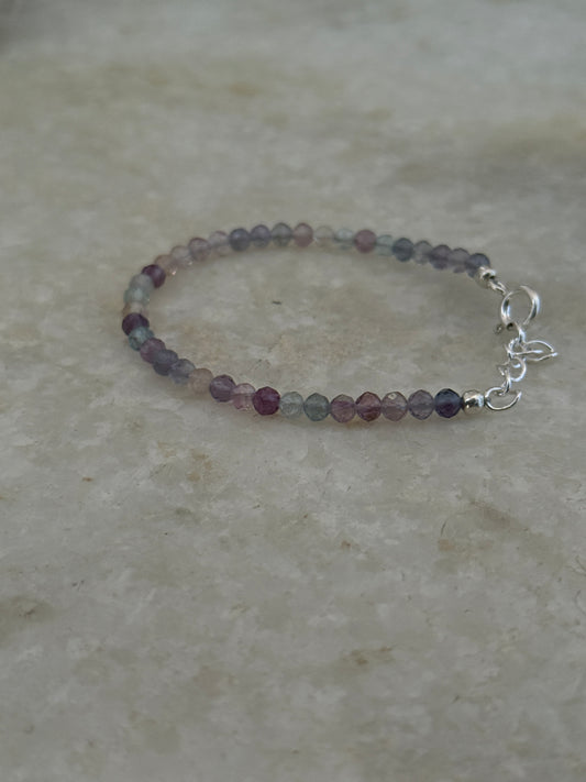 Multi fluorite faceted 4mm 925 sterling silver bracelet