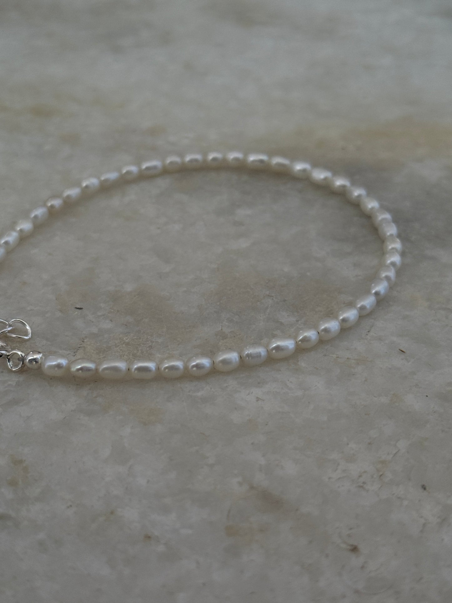 Natural freshwater pearls boho style silver anklet