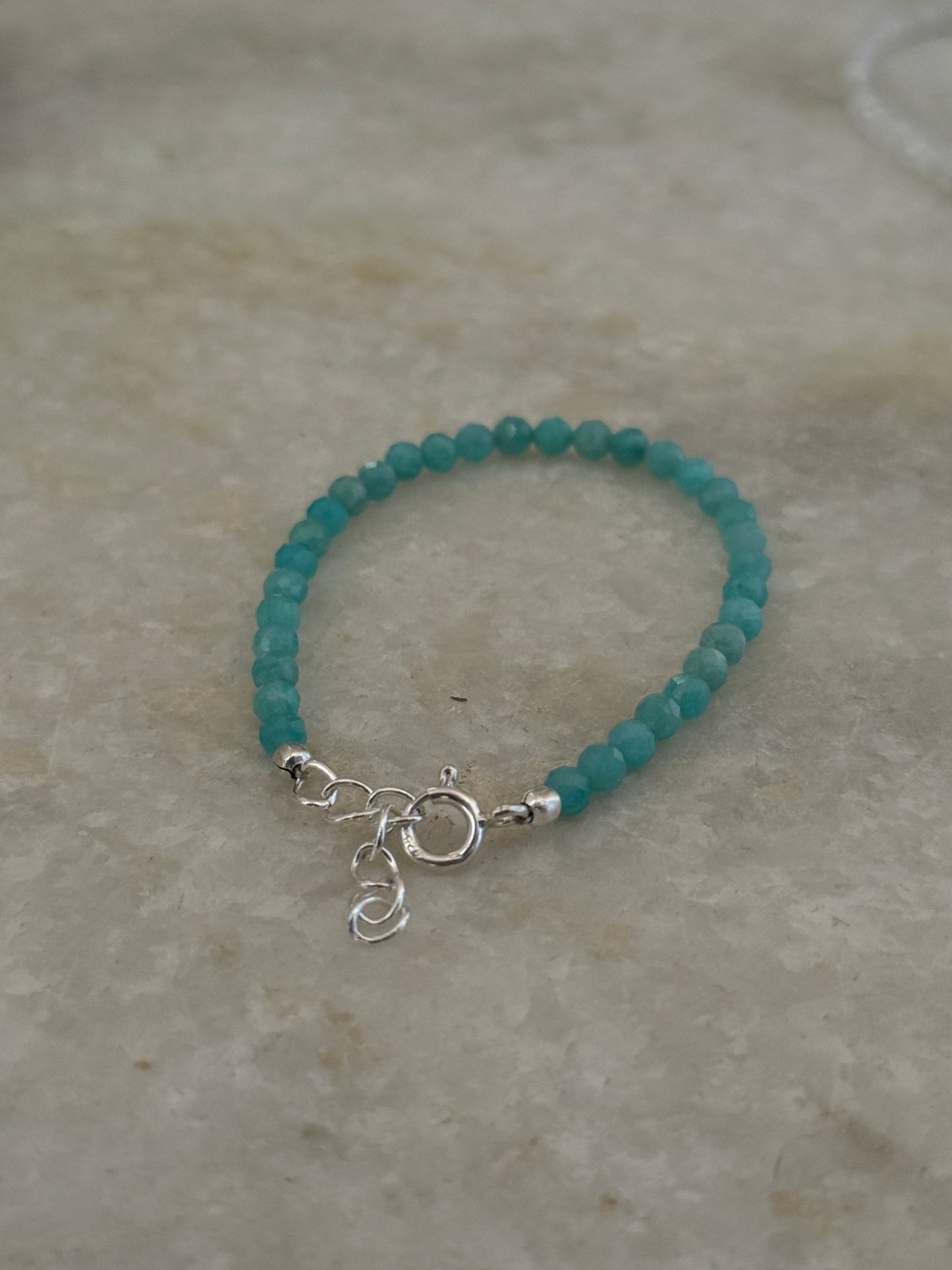 Faceted amazonite gemstone bracelet with sterling silver