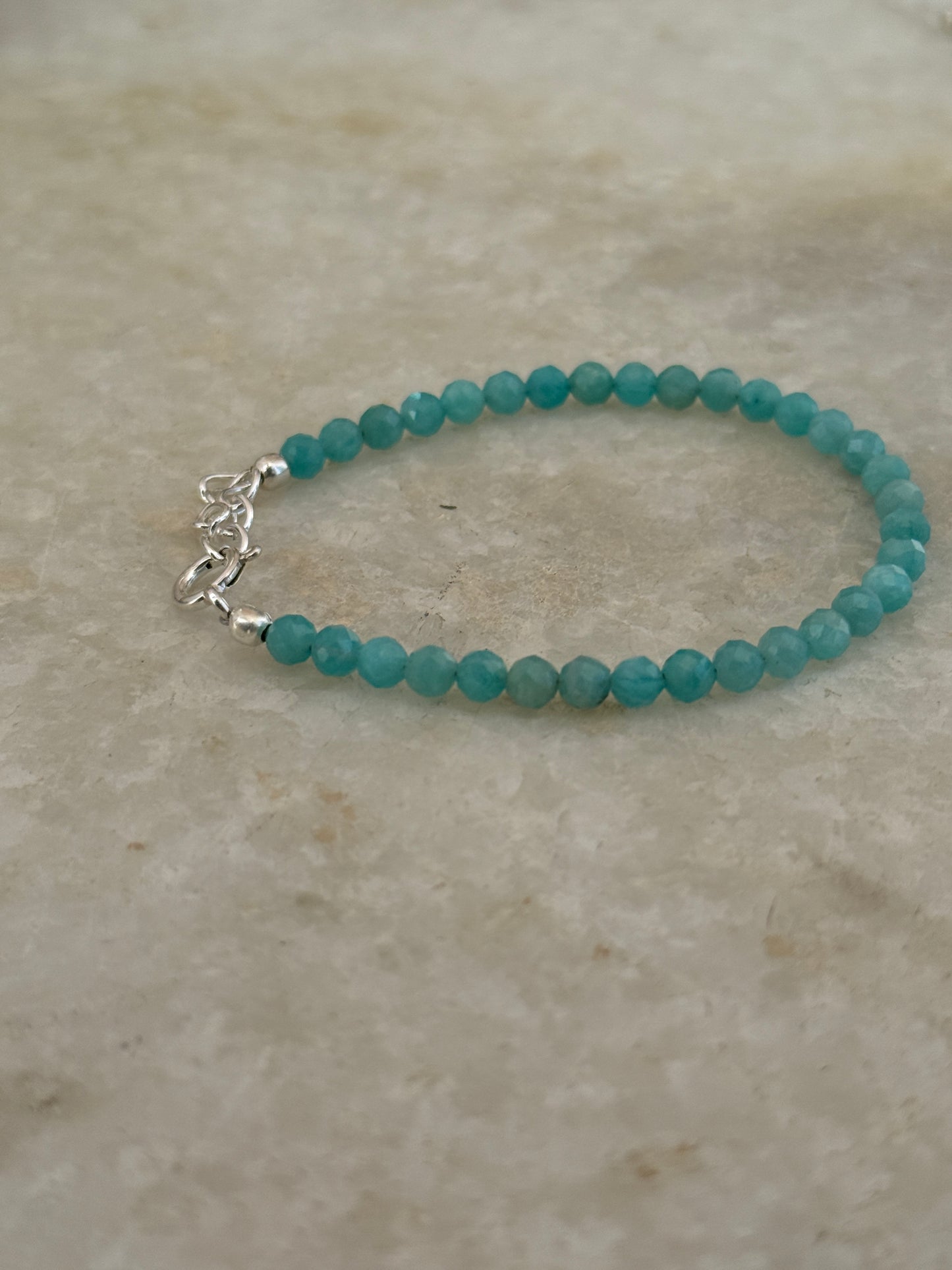 Amazonite natural crystal beaded bracelet in 925 sterling silver