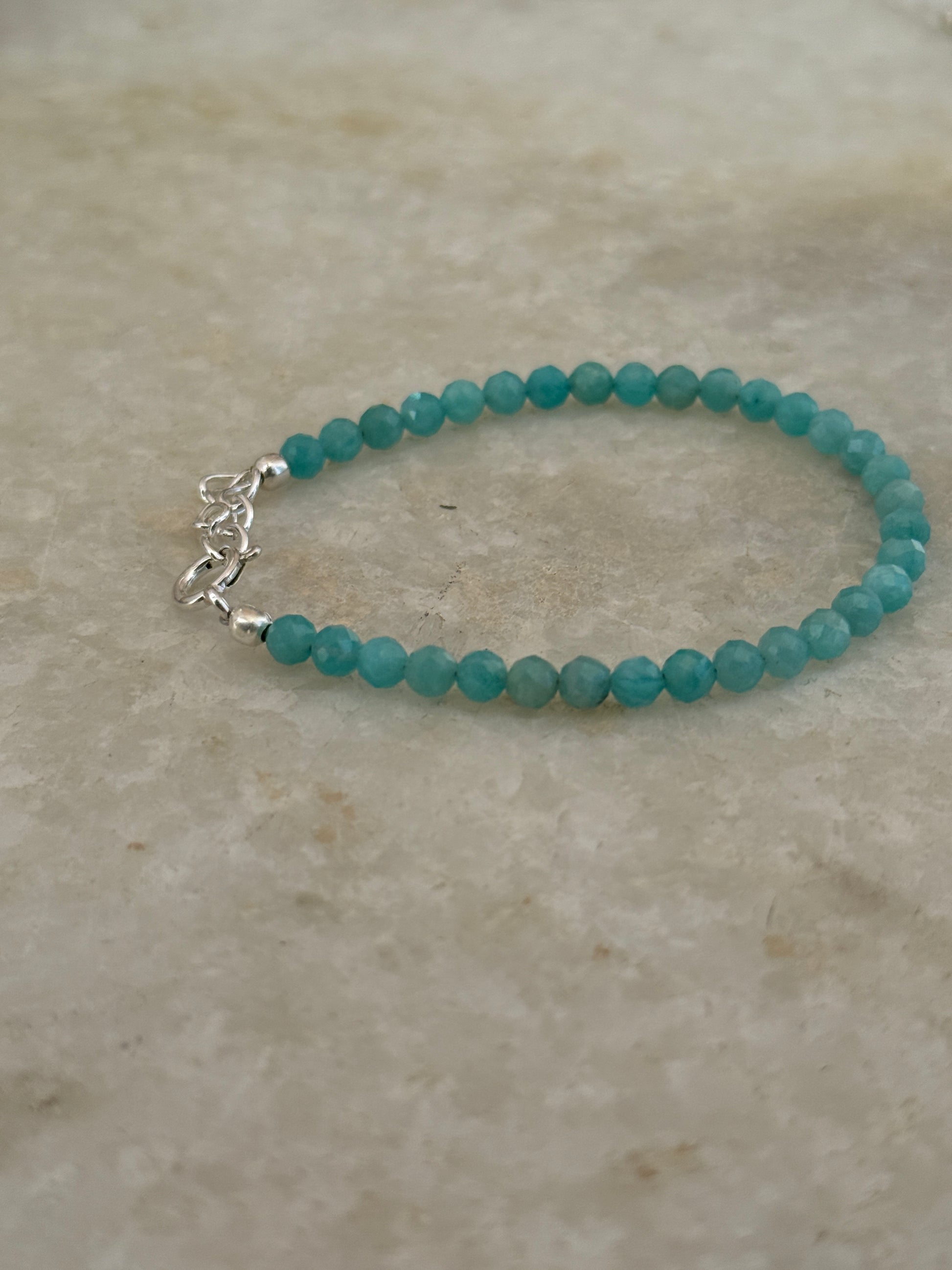Amazonite natural crystal beaded bracelet in 925 sterling silver
