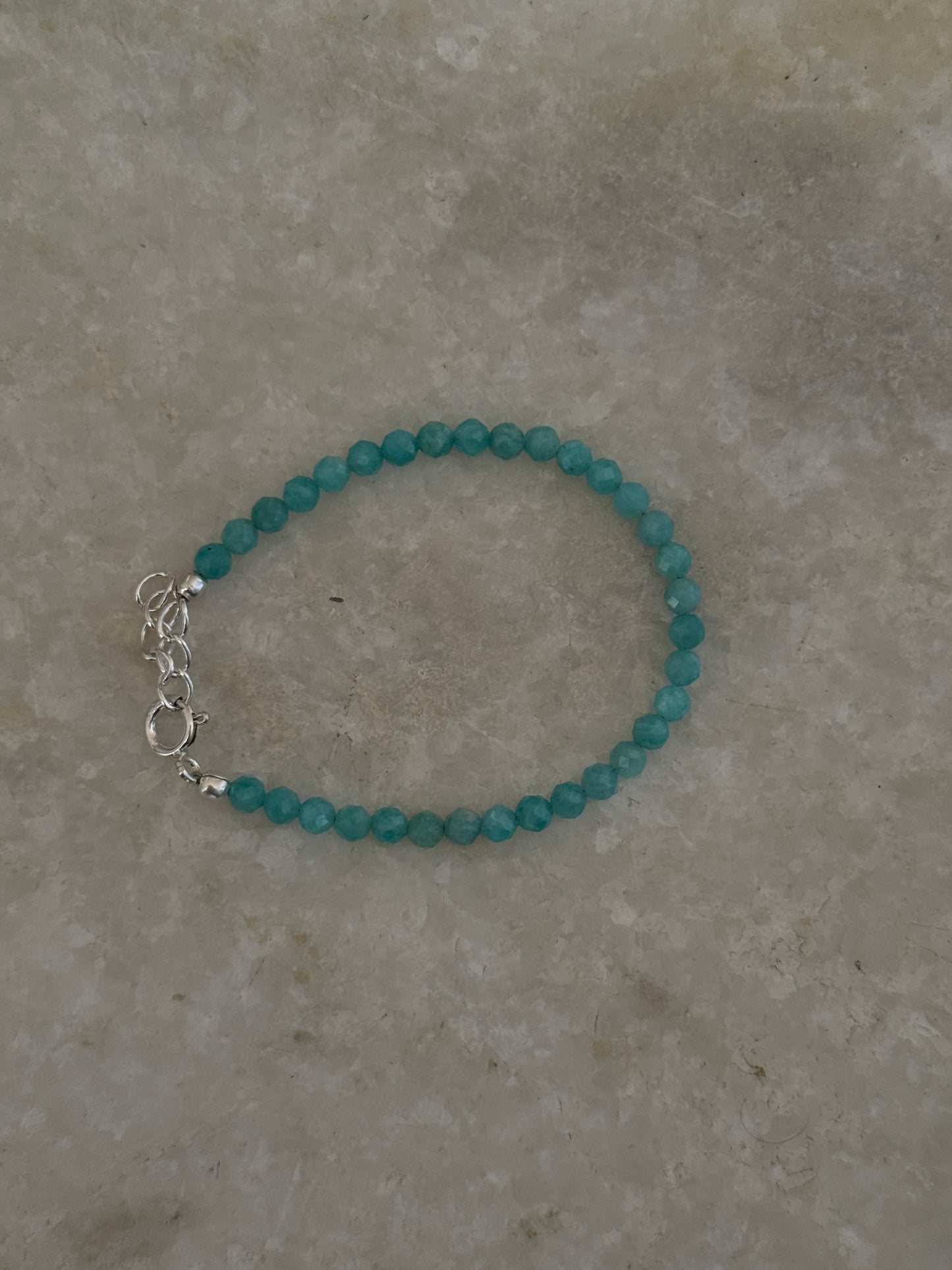 Handcrafted 4mm amazonite faceted crystal silver bracelet