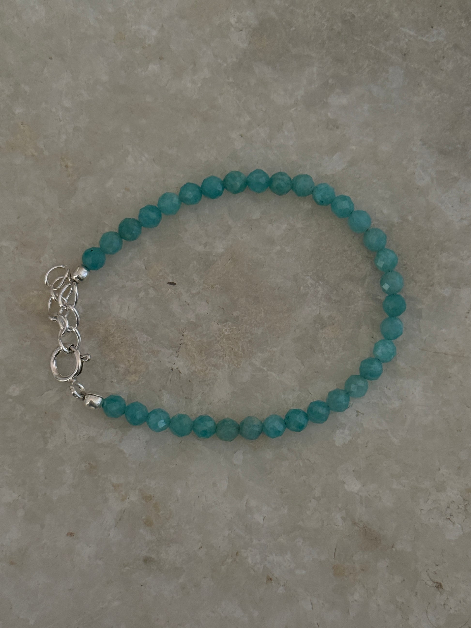 Amazonite faceted 4mm natural crystal 925 sterling silver bracelet