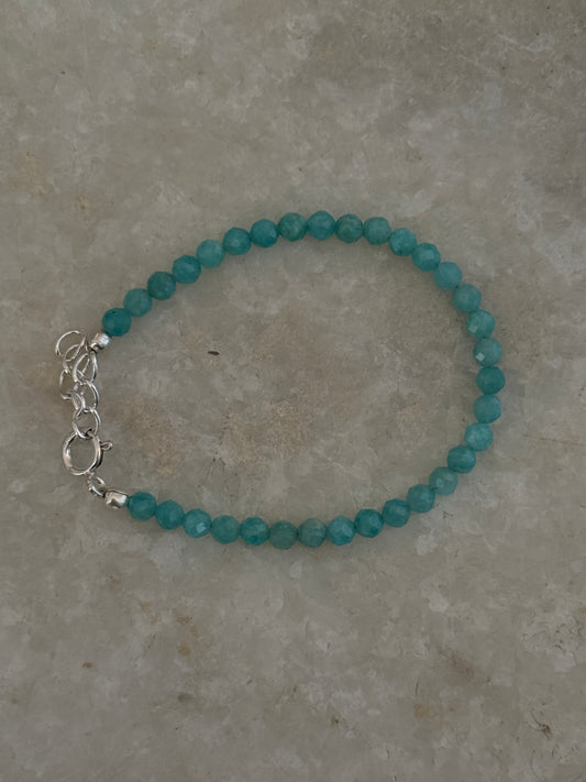 Amazonite faceted 4mm natural crystal 925 sterling silver bracelet