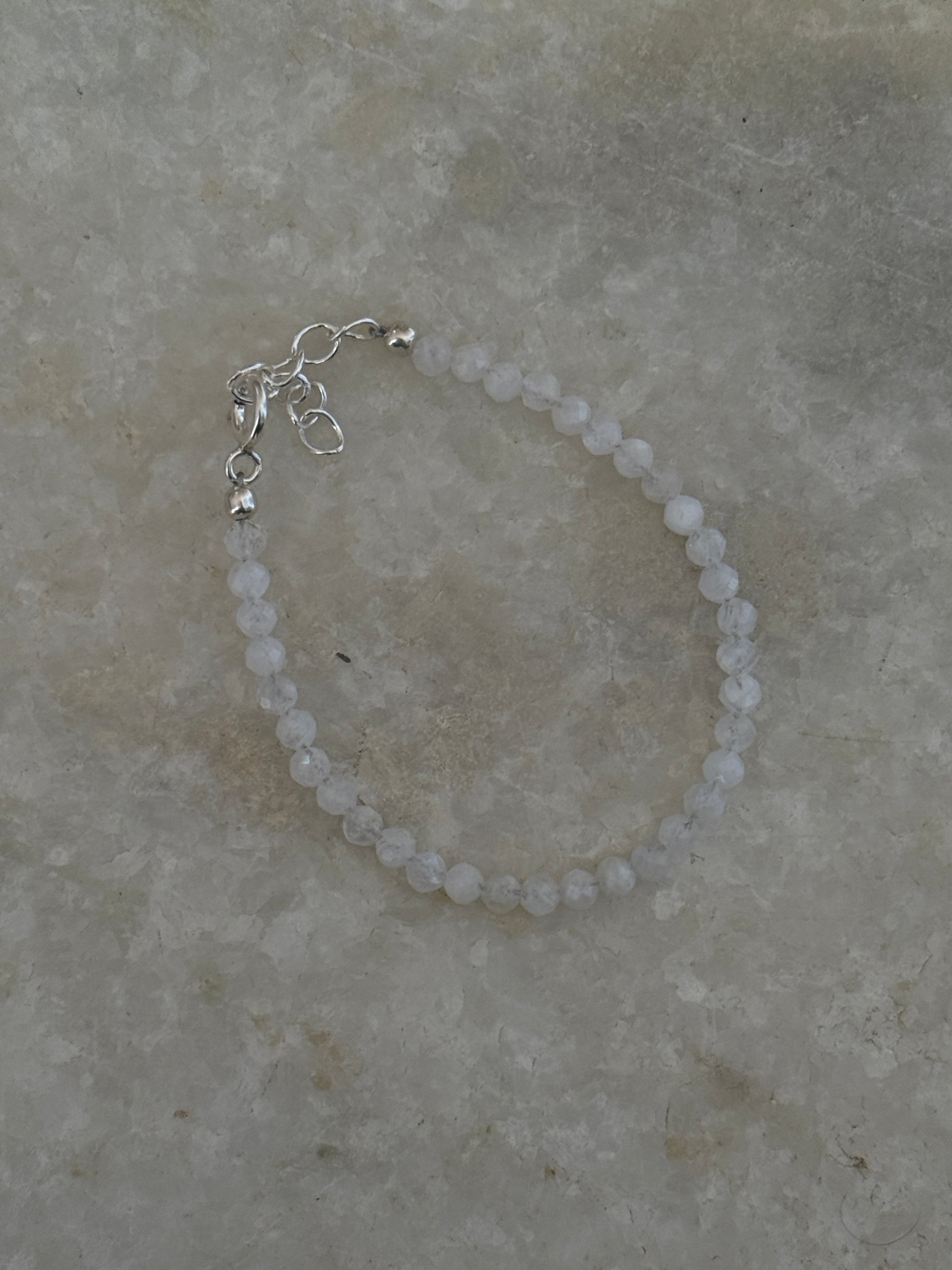 Handcrafted white moonstone faceted bracelet in sterling silver
