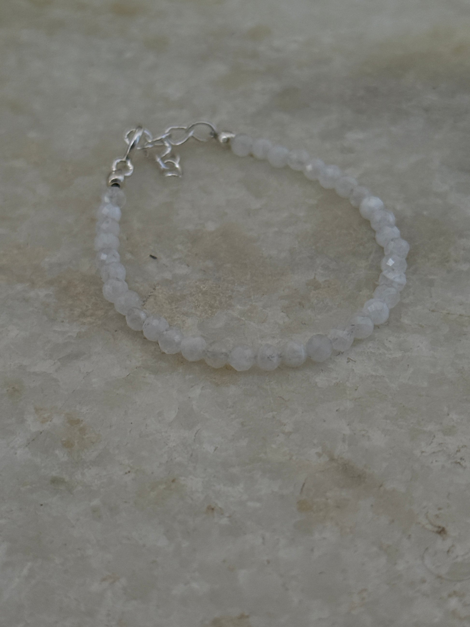 4mm white moonstone healing crystal bracelet with silver