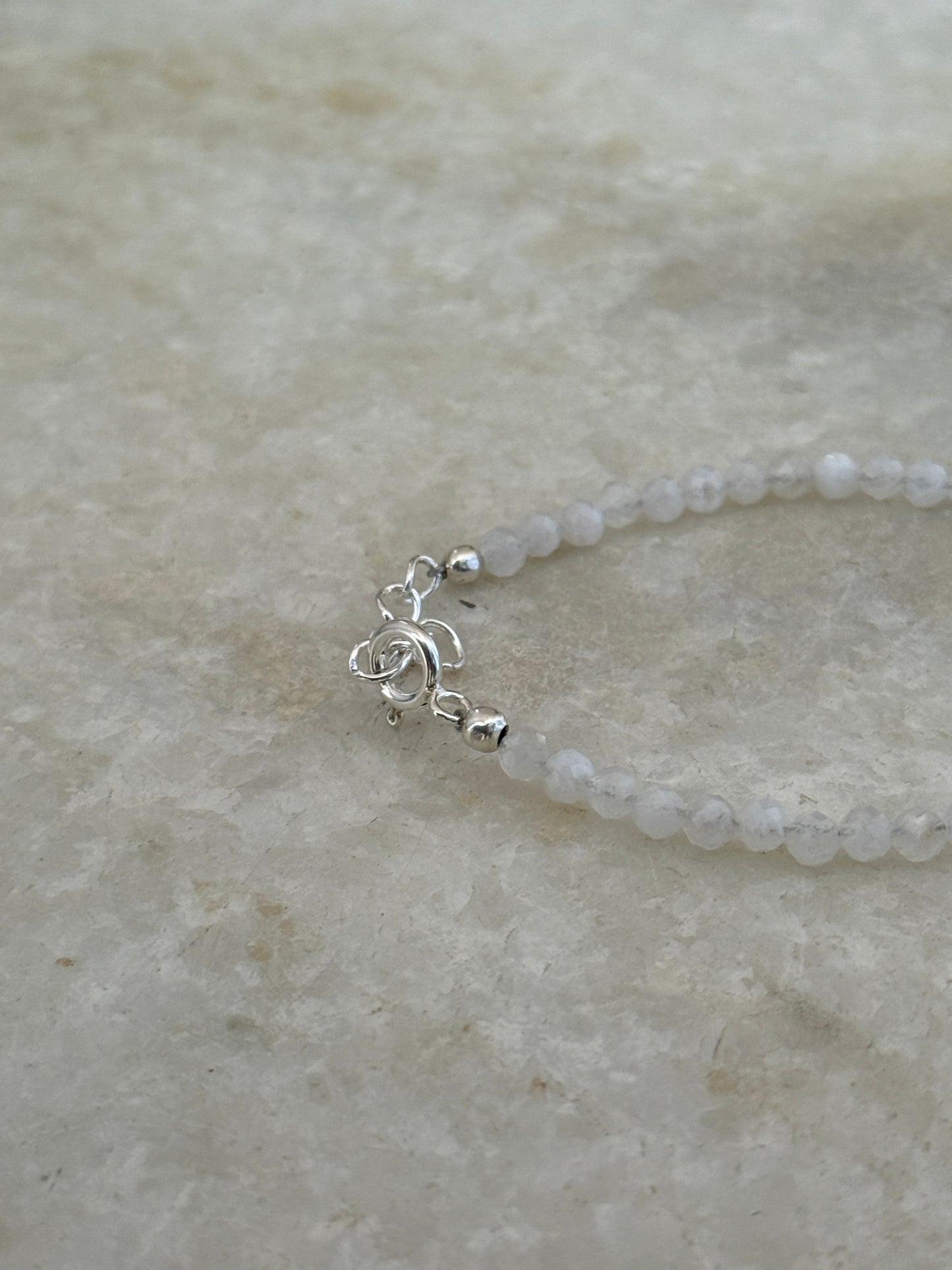 4mm faceted white moonstone gemstone bracelet in silver