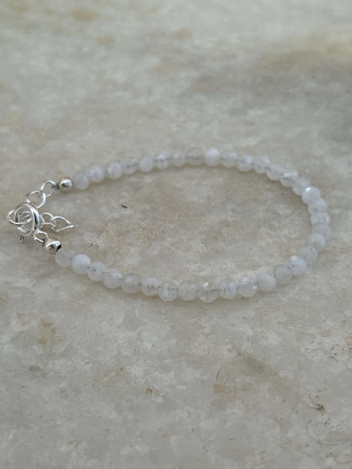 White moonstone faceted 4mm 925 sterling silver bracelet