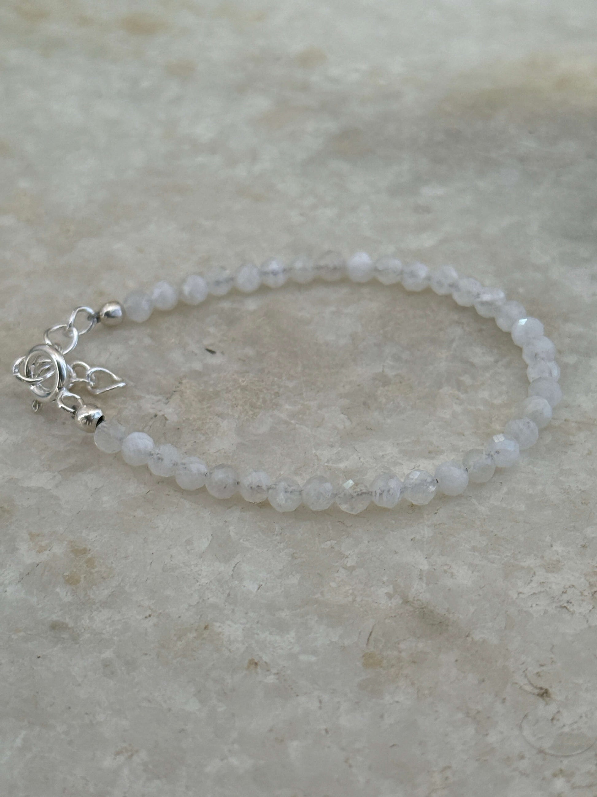 White moonstone faceted 4mm 925 sterling silver bracelet