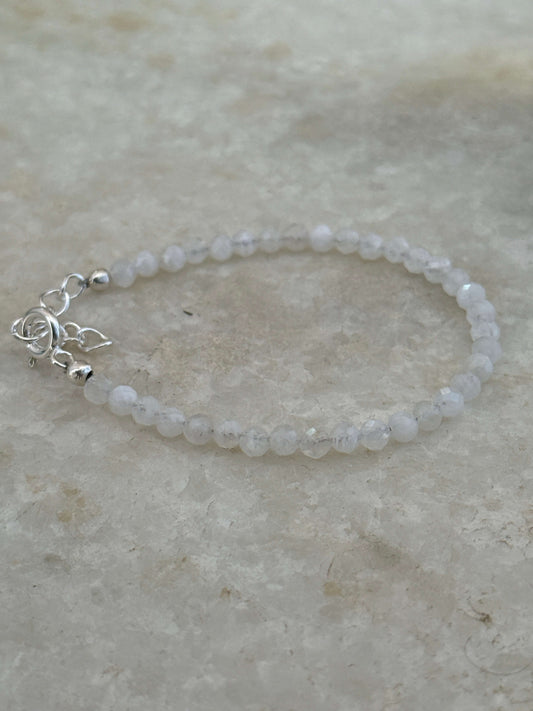 White moonstone faceted 4mm 925 sterling silver bracelet