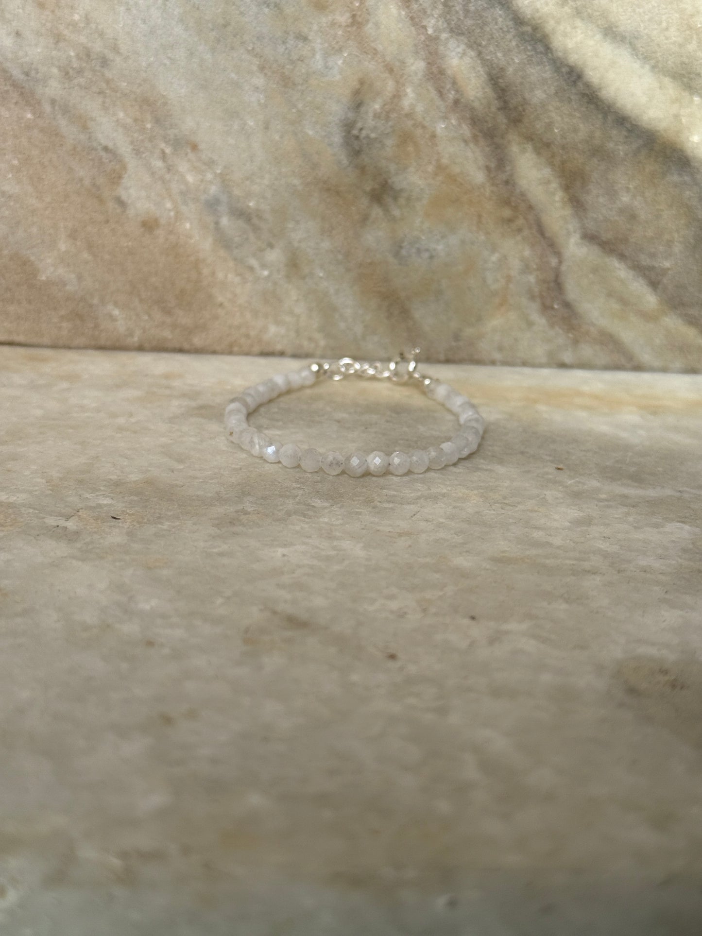 Shimmering white moonstone faceted bead bracelet