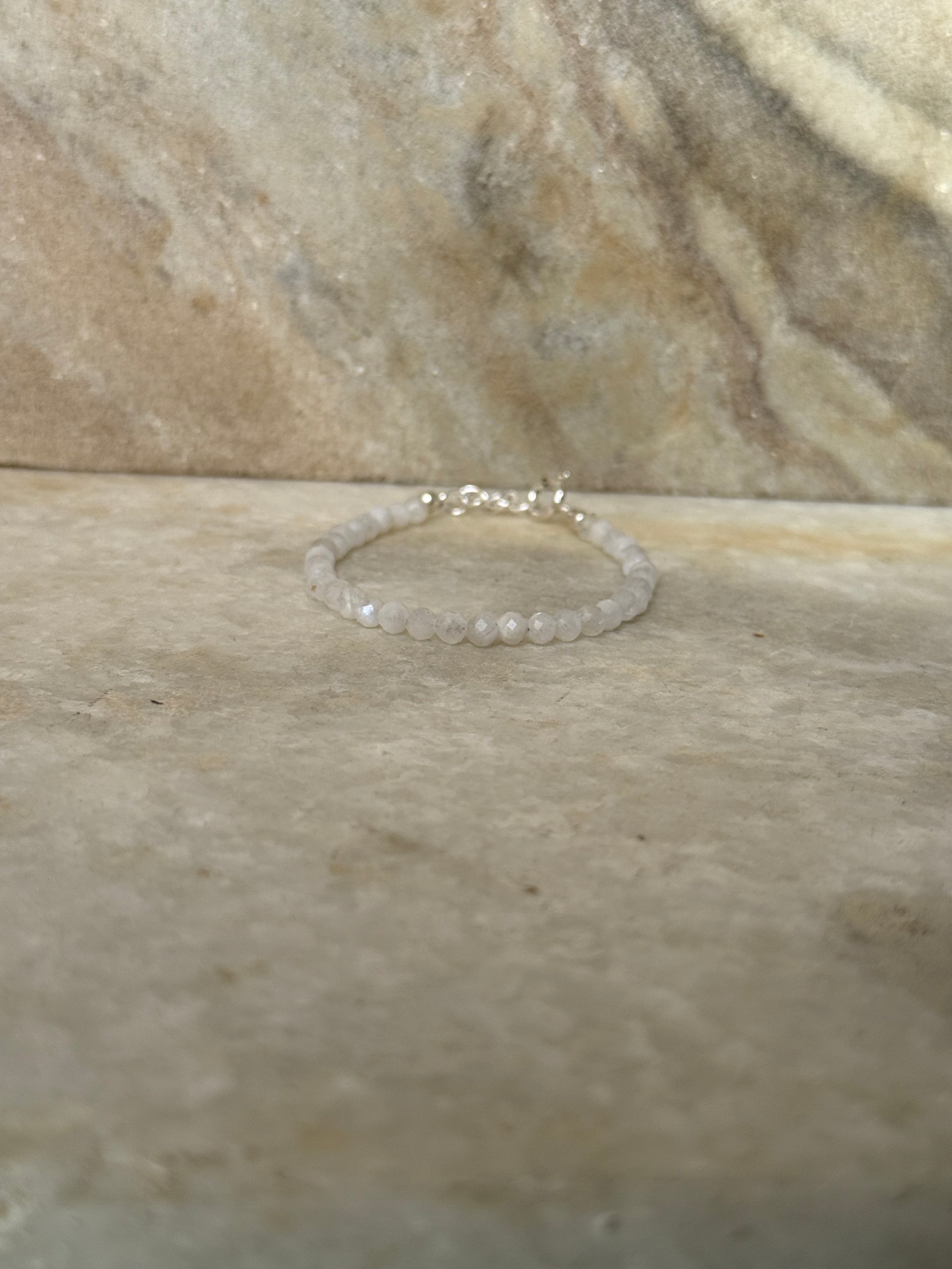 Shimmering white moonstone faceted bead bracelet