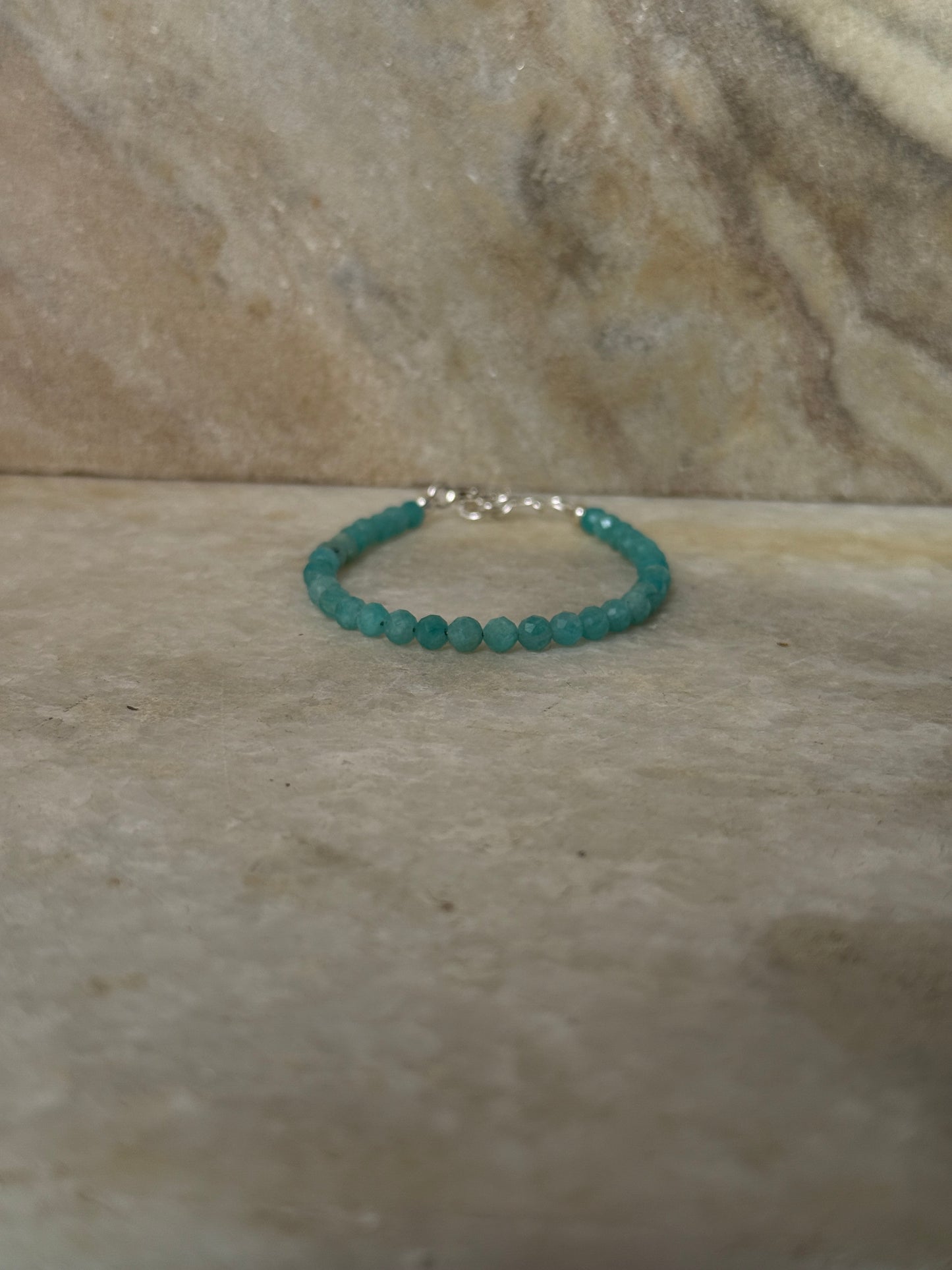 4mm faceted amazonite natural crystal silver bracelet