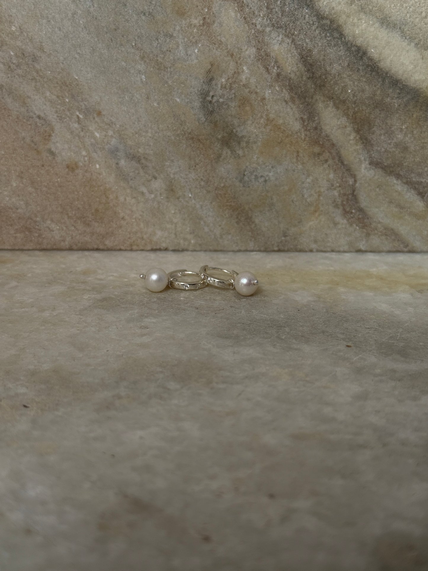 925 Sterling Silver huggies with fresh water pearl and CZ stones